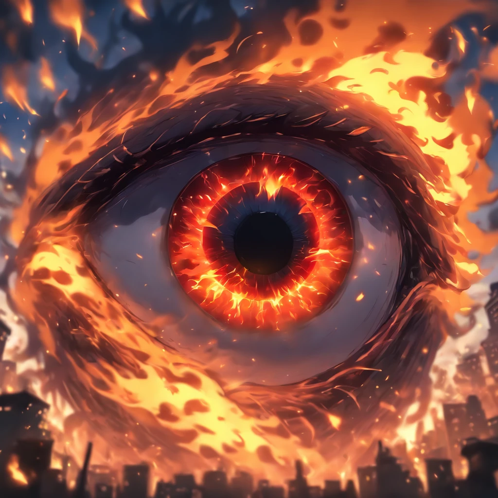 Giant Eyeball monster, flames and fire, sketch style, best quality, masterpiece