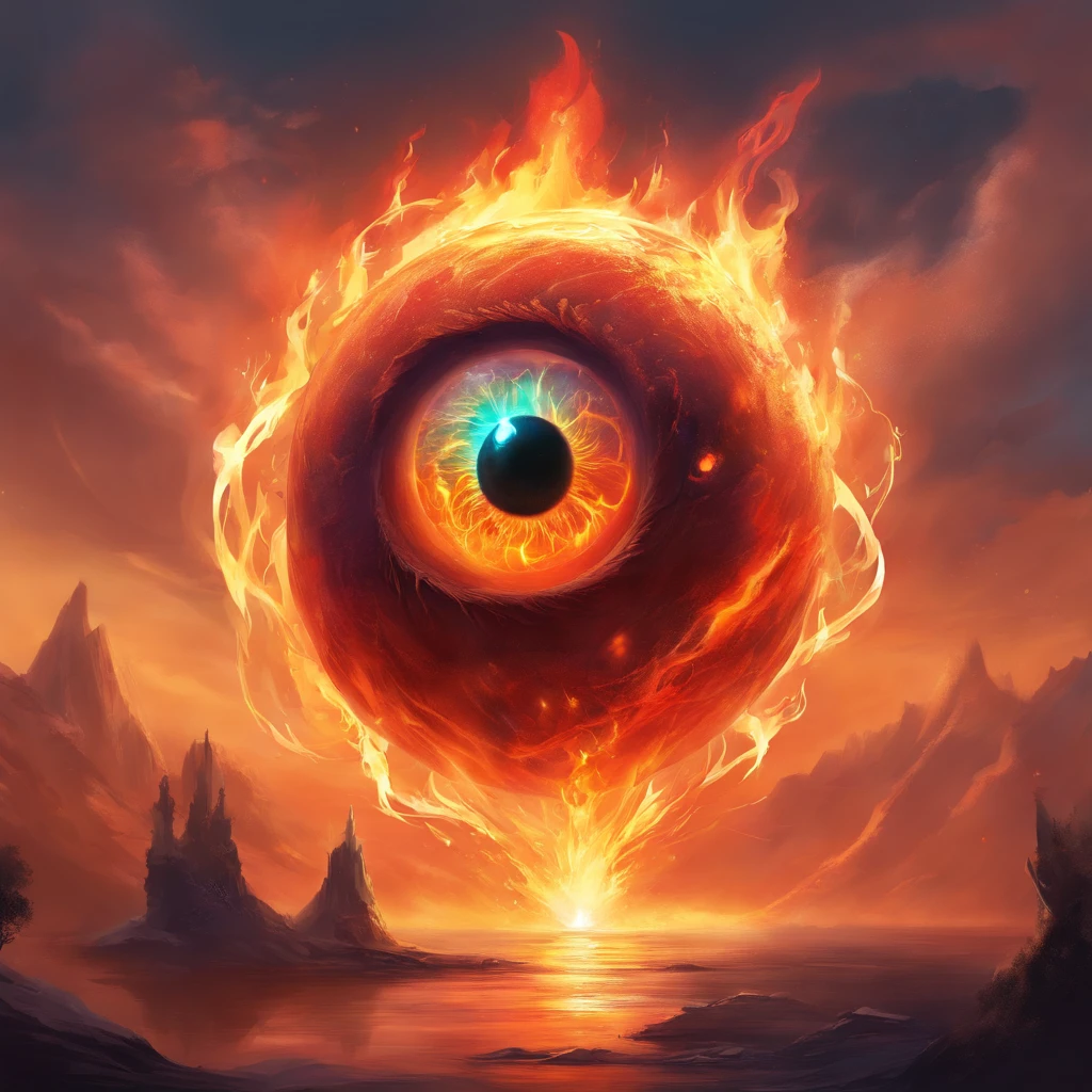 Giant Eyeball monster, flames and fire, sketch style, best quality, masterpiece