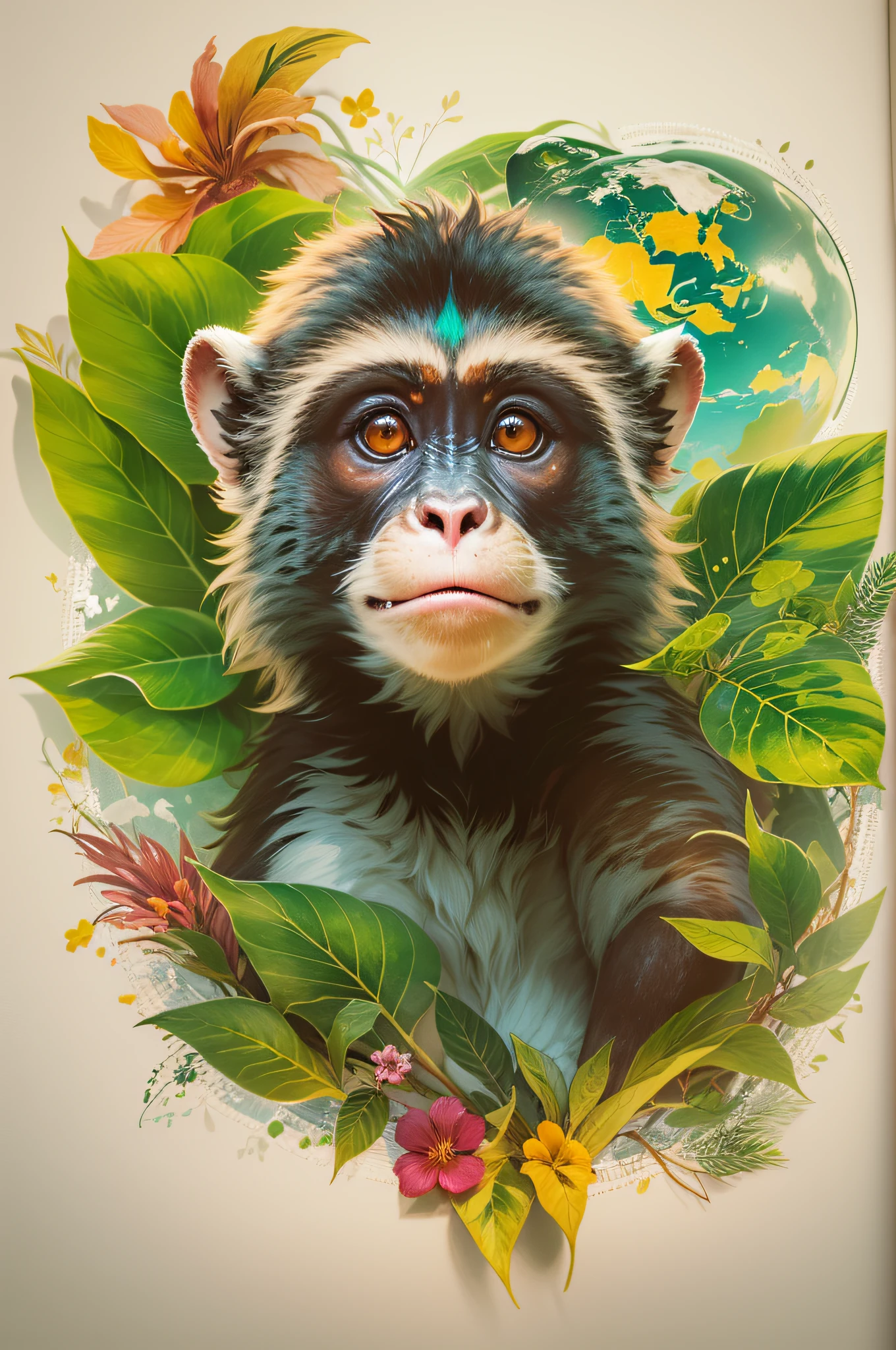 (Estilo vetorial imagem t-shirt print,graphic art,fundo branco,Planeta dos Macacos),(best quality,4k,8k,Altas,master part:1.2),ultra-detalhado,(Realistic,fotorrealista,photo-realistic:1.37),Retratos,Landscape,colorido,gradiente de cores,cores vibrantes,soft lighting,foco nítido,estilo ilustrativo,texturas detalhadas,formas redondas,pinceladas expressivas,realce e contraste de sombra,animal vector illustration,folhagem tropical,Cordilheira Majestosa,Cartunista Sentir,Playful design,dynamic compositing,personagem do rei macaco,macaco com coroa e cajado,forest setting,brilhante e alegre,colorful planet in the sky,Tipografia elegante,arte atraente,elementos vetoriais perfeitamente misturados,artistic impression,Attention to fine detail,Vectorized human faces and expressions,Perfect placement on the t-shirt,Apelo comercial,Professional Execution,creative and unique design.