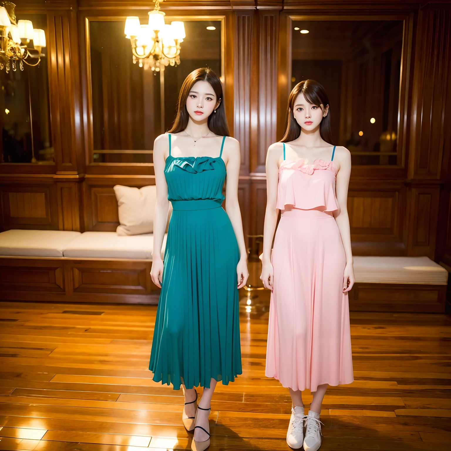 top-quality、masterpiece、超A high resolution、(Photorealsitic:1.4)、2girls、twinsies、full body Esbian