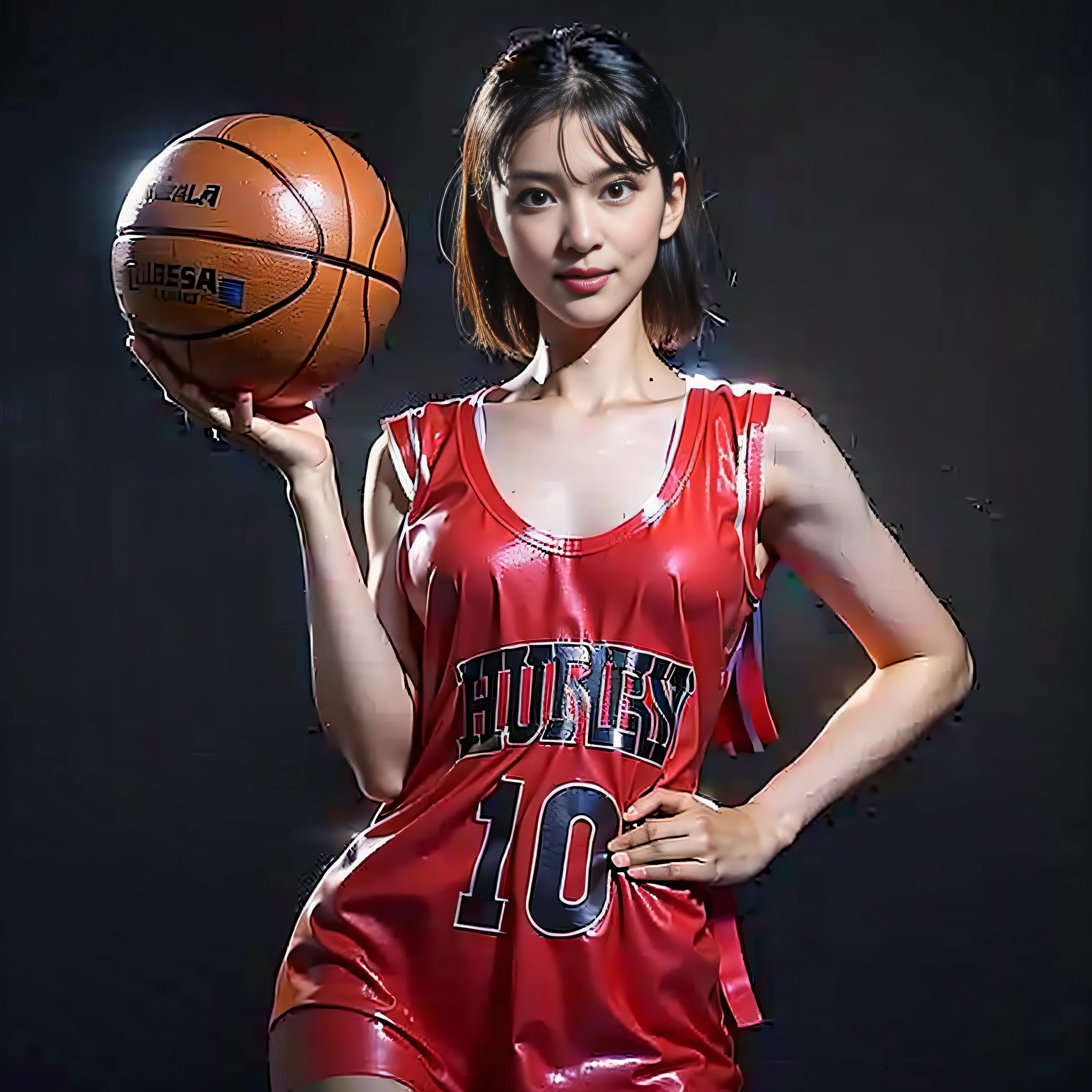 hiqcgbody, high detail RAW color photo, bodybuilding physique, (elegant, beautiful face), (skin detail), (oil: 0.6), (Tesla coil: 0.4), soft light, (side light: 0.8), shadow Projection, deep focus, shot with Leica 10772 MP, 85mm macro lens, F/8 aperture, film still image, model (skinny basketball jersey, sexy), (extremely detailed face) (very detailed and expressive eyes) ,(((small_breasts, delicate big, exposed breasts, exhibitionist))), revealing clothes