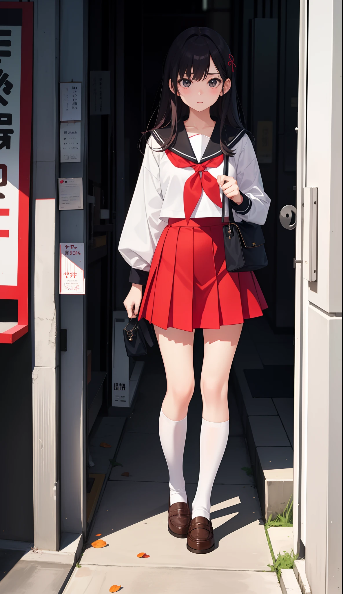 1girl in、AS-Adult、The shirt、skirt by the、(small tits)Japan High School、校服、serafuku、Walking with a thigh、Upper body portrait、