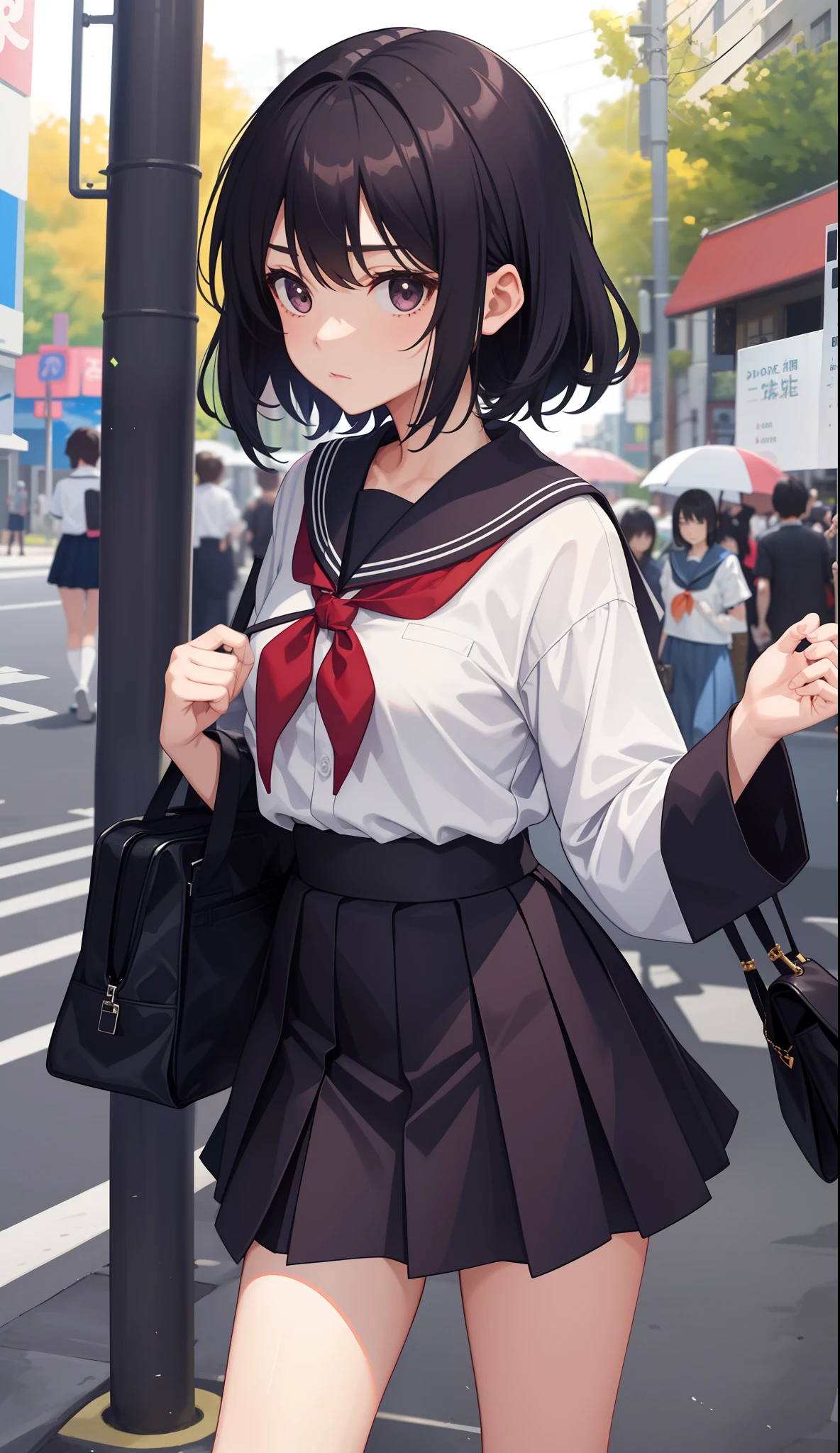 1girl in、AS-Adult、The shirt、skirt by the、（small tits）Japan High School、校服、serafuku、Walking with a thigh、Upper body portrait、