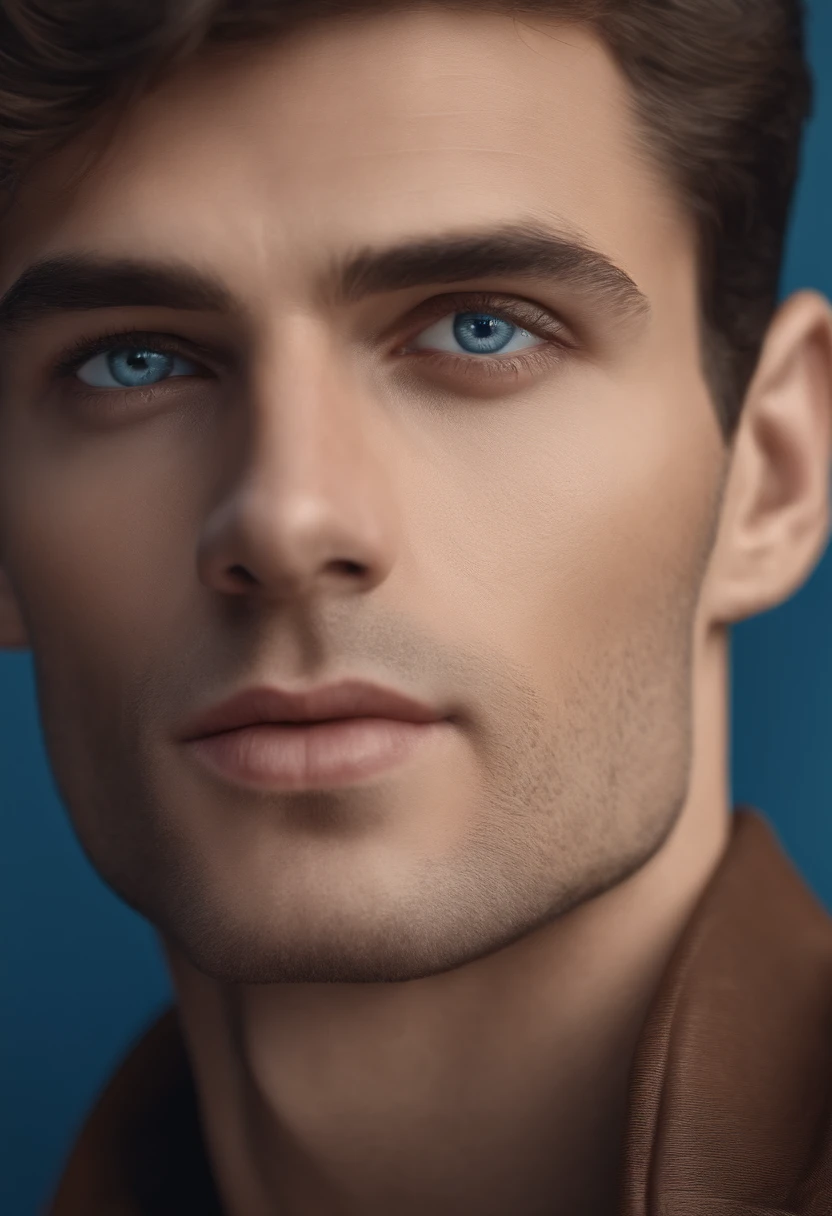 Hyper Realistic, male perfection, strong jawline, full lips, Roman nose, short brown hair, blue eyes, hyper realistic, 8k --v 4