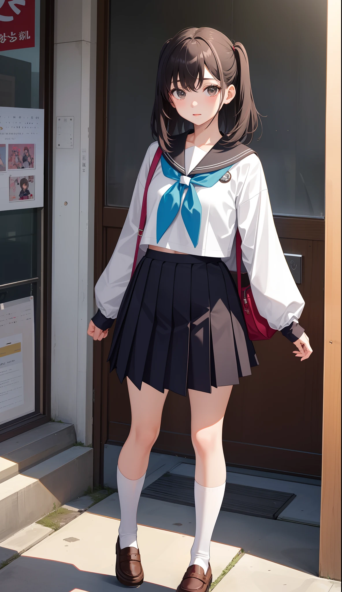 1girl in、AS-Adult、The shirt、skirt by the、（small tits）Japan High School、校服、serafuku、Walking with a thigh、Upper body portrait、