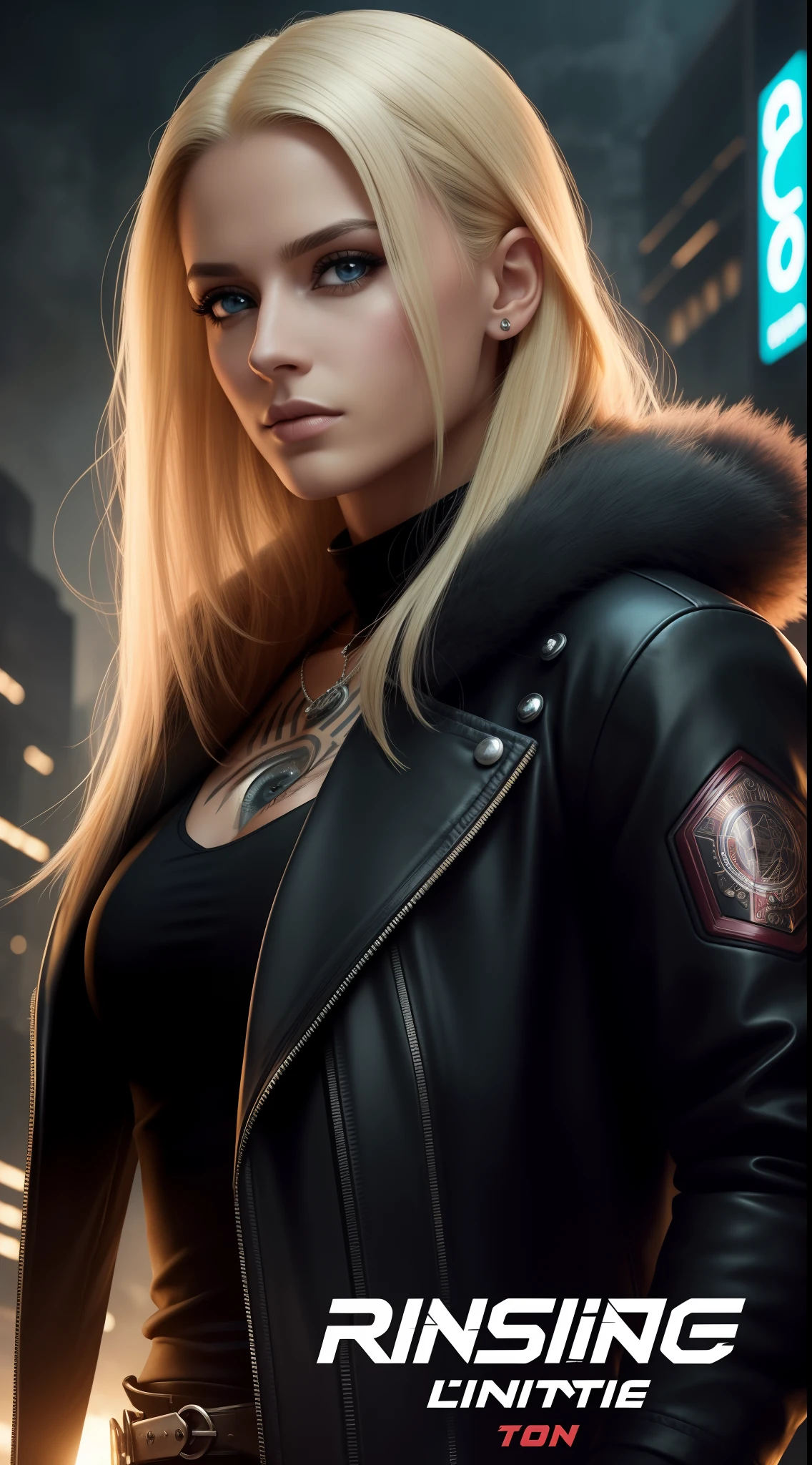 Close-up, uma bela moda elegante russa, roupa esfarrapada, blonde hair, cabelo curto chelsea corte lateral, roupa punk, roupa rosa, batom, action movie scene, Dystopian Dinner Cinematic Blade Runner, noite, movimentado com sinais de neon, blade runner aesthetics, lotado de pessoas, cinematografia de filmes, gangue trash, pessoa atraente, High emphasis on detail, vestindo equipamentos de tecnologia do tempo, gangue trash, vida noturna, cheio de vida, gangue trash, action movie shot by Kon Satoshi, estilo Semi Impasto, pintura fosca, atmospheric, brilhante, lighting dramatic, olhos bonitos, symmetric eyes, olhos perfeitos