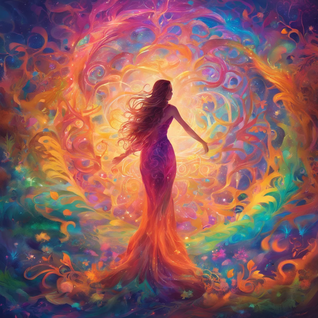 girl casting mystical glowing spells, fantasy rainbow forest, vibrant colors, ethereal lighting, detailed foliage, magical atmosphere, enchanting scenery, dreamlike ambiance, shimmering glow, flowing robes, wisps of magic, ethereal creatures, enchanted trees, sparkling streams, radiant energy, mystical symbols, surreal beauty, otherworldly landscape, swirling mist, enchantment in the air, spellbinding moment, mesmerizing spectacle, ethereal essence, magical incantation, mystical aura, bewitching charm, spellbound onlookers, transcendent experience, magical vortex, hidden secrets, whimsical creatures, vibrant enchantment, enchanted atmosphere, ethereal melodies, radiant beams of light, otherworldly colors, mesmerizing movements, joyous celebration in nature, enchanting nymphs, supernatural power, pulsating energy, captivating spells, fantastical realm, transcendental experience