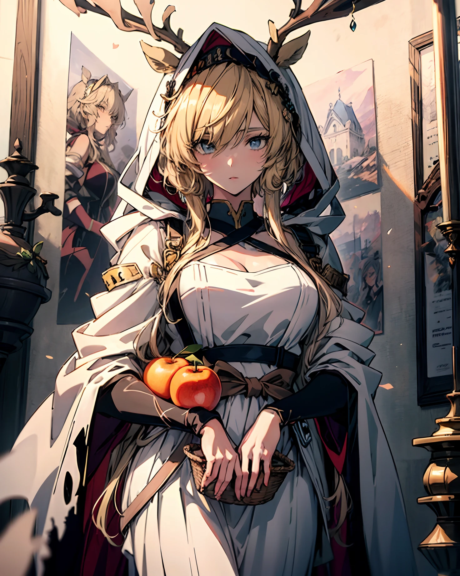 A woman in traditional dress holds a basket of fruit, Bohemian style | | very anime!!!, Guviz-style artwork, Detailed digital anime art, offcial art, detailed anime art, clean and meticulous anime art, Beautiful anime artwork, Beautiful anime art, Detailed anime artwork, Guviz, Traditional beauty, beautiful anime art style, Oriental art style