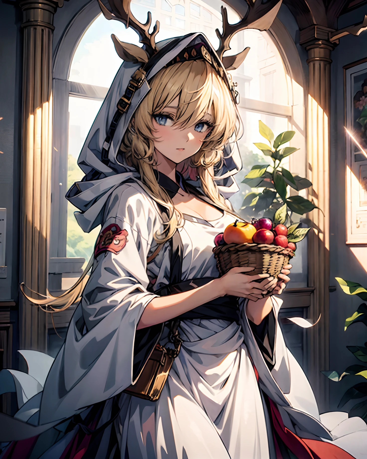 A woman in traditional dress holds a basket of fruit, Bohemian style | | very anime!!!, Guviz-style artwork, Detailed digital anime art, offcial art, detailed anime art, clean and meticulous anime art, Beautiful anime artwork, Beautiful anime art, Detailed anime artwork, Guviz, Traditional beauty, beautiful anime art style, Oriental art style