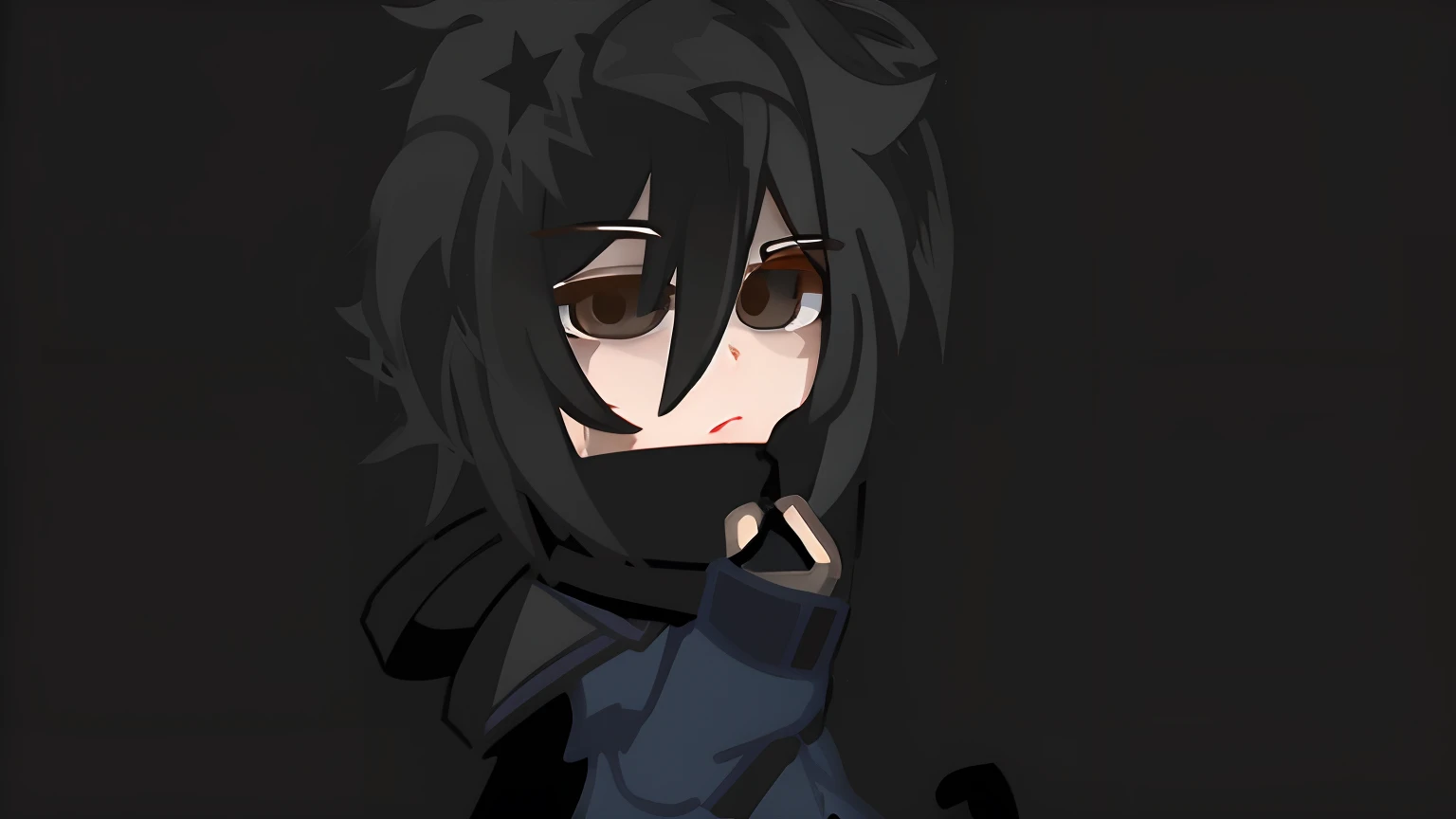 1 boy, shoulder-length brown hair, tied back, dark brown eyes, big black scarf, American military uniform, black background, snow, looking at viewer, 8k, high res, masterpiece, ultrasharp