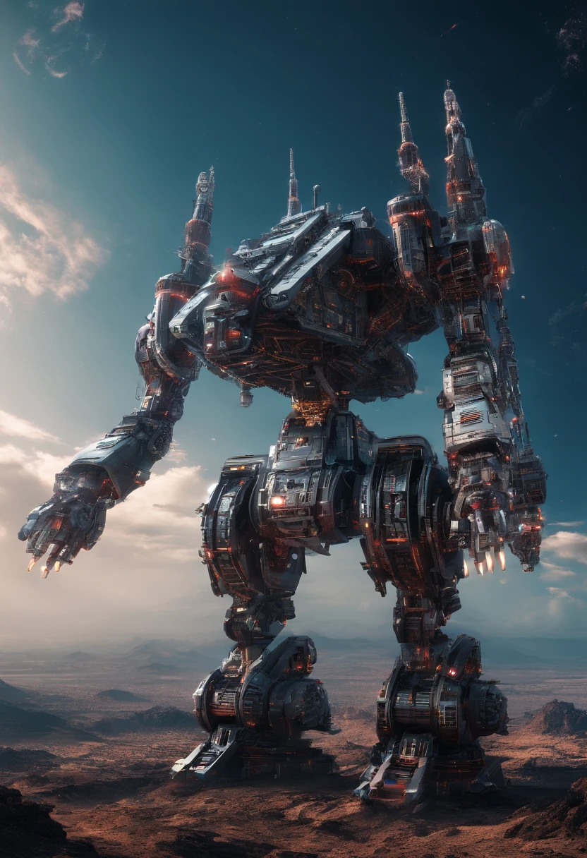 Western castle-shaped space battleship moving in outer space、