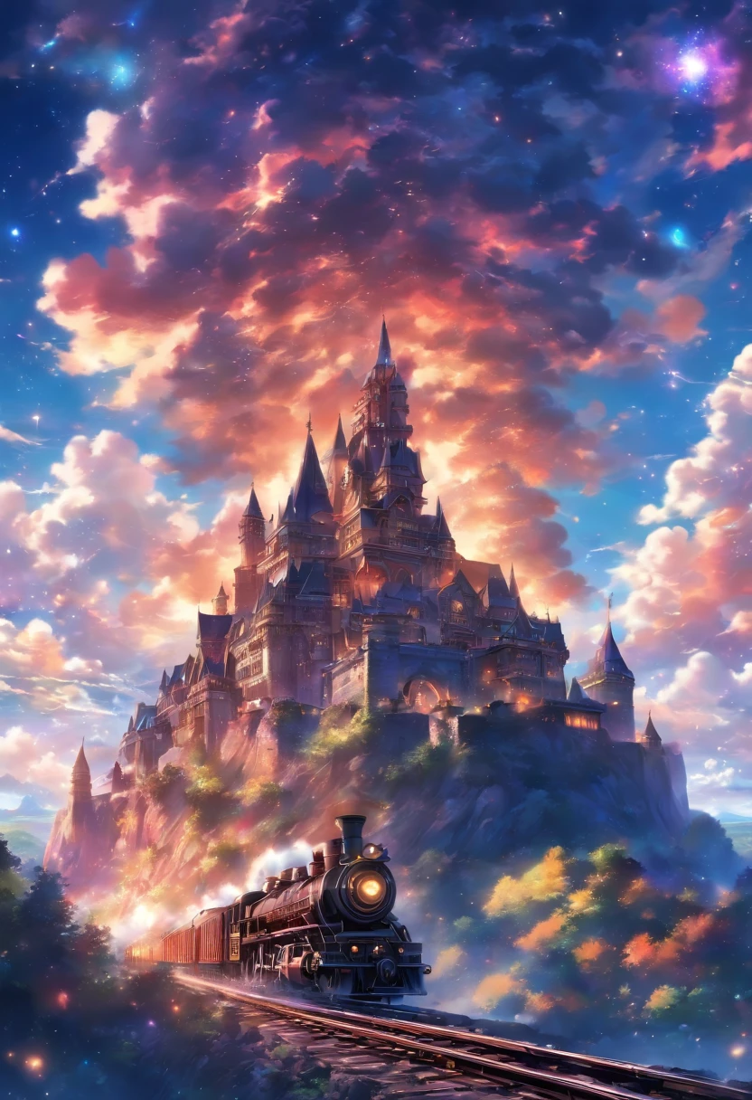 Castle moving on the railway line、White locomotive、Antique castle、Inspired by German locomotive mobile batteries、Galaxy Railway999Affected by、