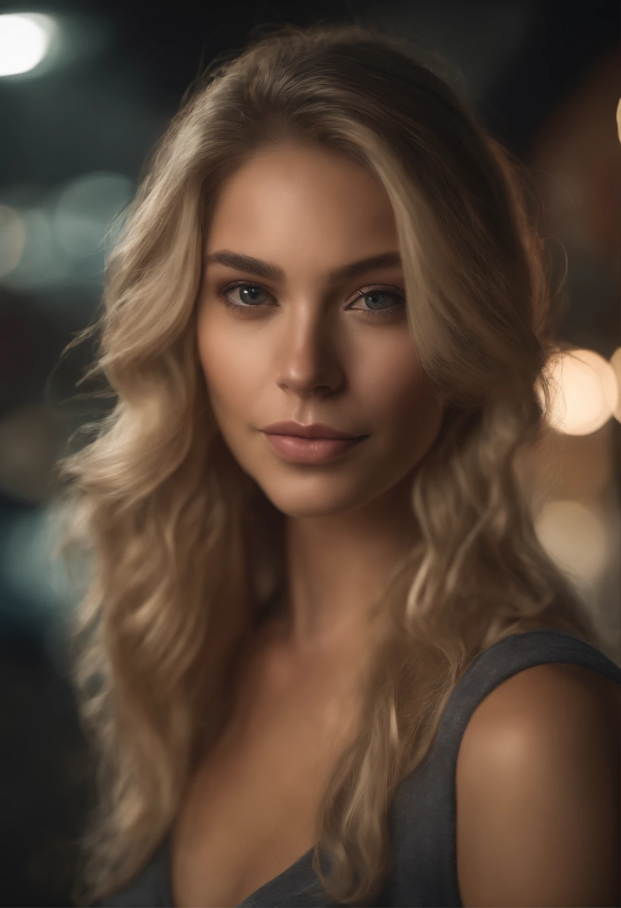 gorgeous woman with extra long wavy blonde hair, detailed alluring eyes, long sexy legs, wearing tiny shorts, t-shirt, ((detailed facial features)), (finely detailed skin), pale skin, realistic skin texture, extreme skin details, (pores:0.1), in the background beautiful futuristic cyberpunk city, best quality masterpiece, photorealistic, hyperrealistic, detailed, 8k, HDR, (Soft color: 1.2), shallow depth of field, broad light, high contrast, backlighting, bloom, light sparkles, chromatic aberration, sharp focus, RAW color photo