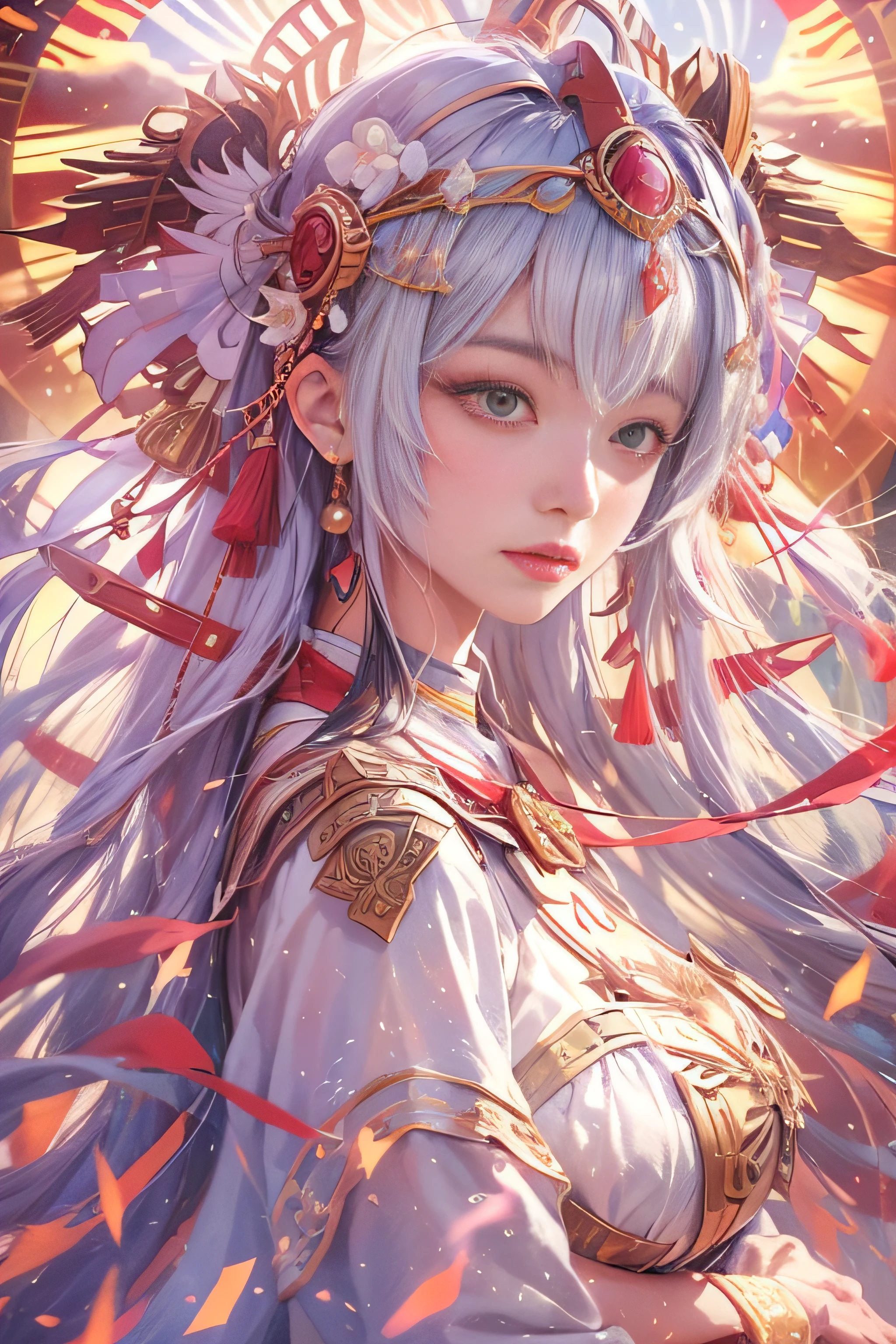 masutepiece, Best Quality,Unity 8k壁纸, ultra-detailliert, Beautiful and aesthetic, Beautiful, Official art, Amaterasu Priestess, SanDisk, Solar Flare Spell, Blessing of the Sun Goddess, divine intervention,Colossal tits