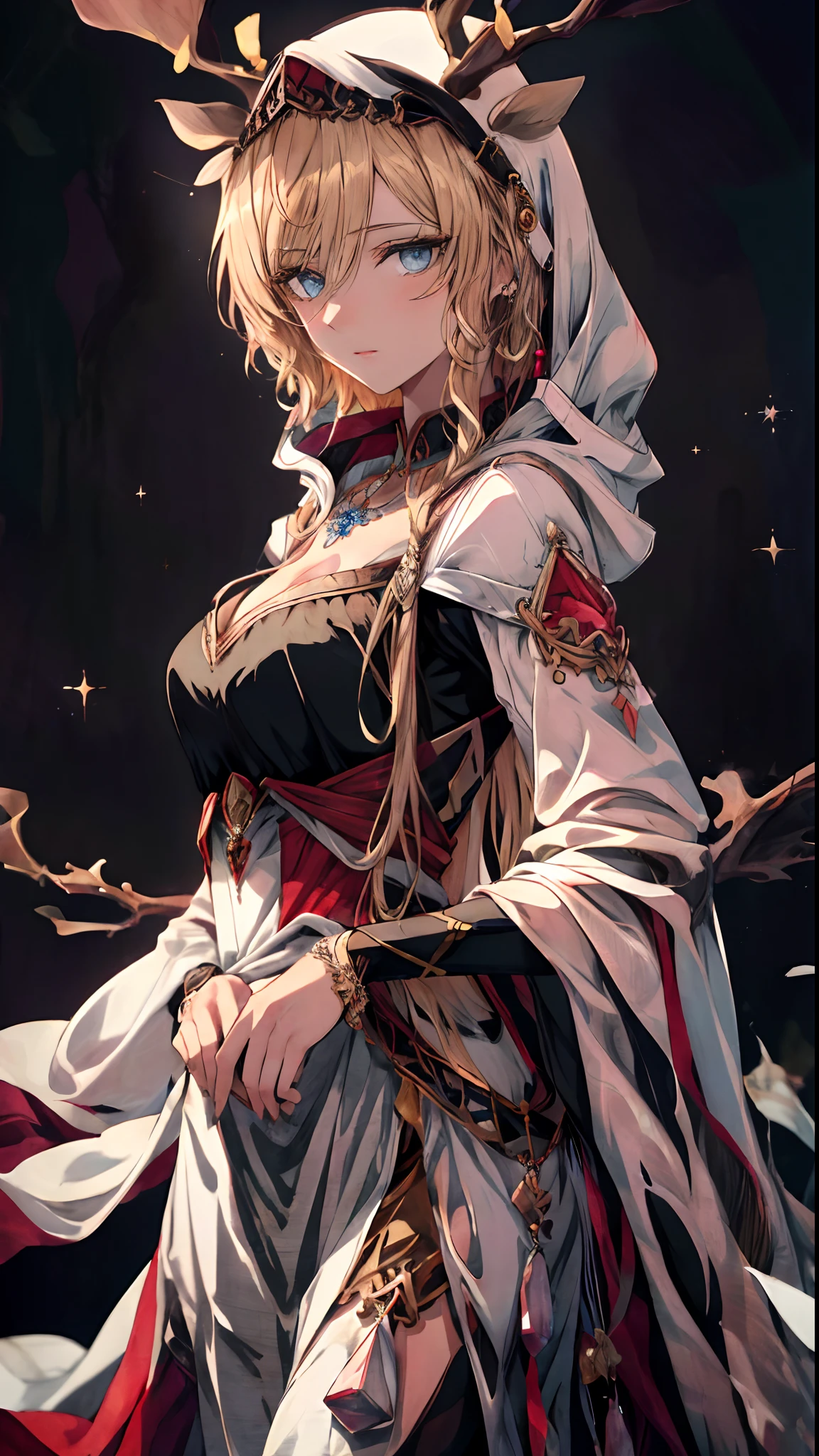 (Best quality, 4K, 8K, A high resolution, Masterpiece:1.2), Ultra-detailed, Noble maiden, Exquisite facial features,Long blonde curly hair details expressed, Graceful posture, Dreamy atmosphere, expressive brush strokes, mystical ambiance, Artistic interpretation,Delicately coiled hair,Floral jewelry with exquisite details, Crystal diamond jewelry,Small fresh aesthetics,Stunning intricate costumes, Fantasy illustration, Subtle colors and tones, The details have been upgraded