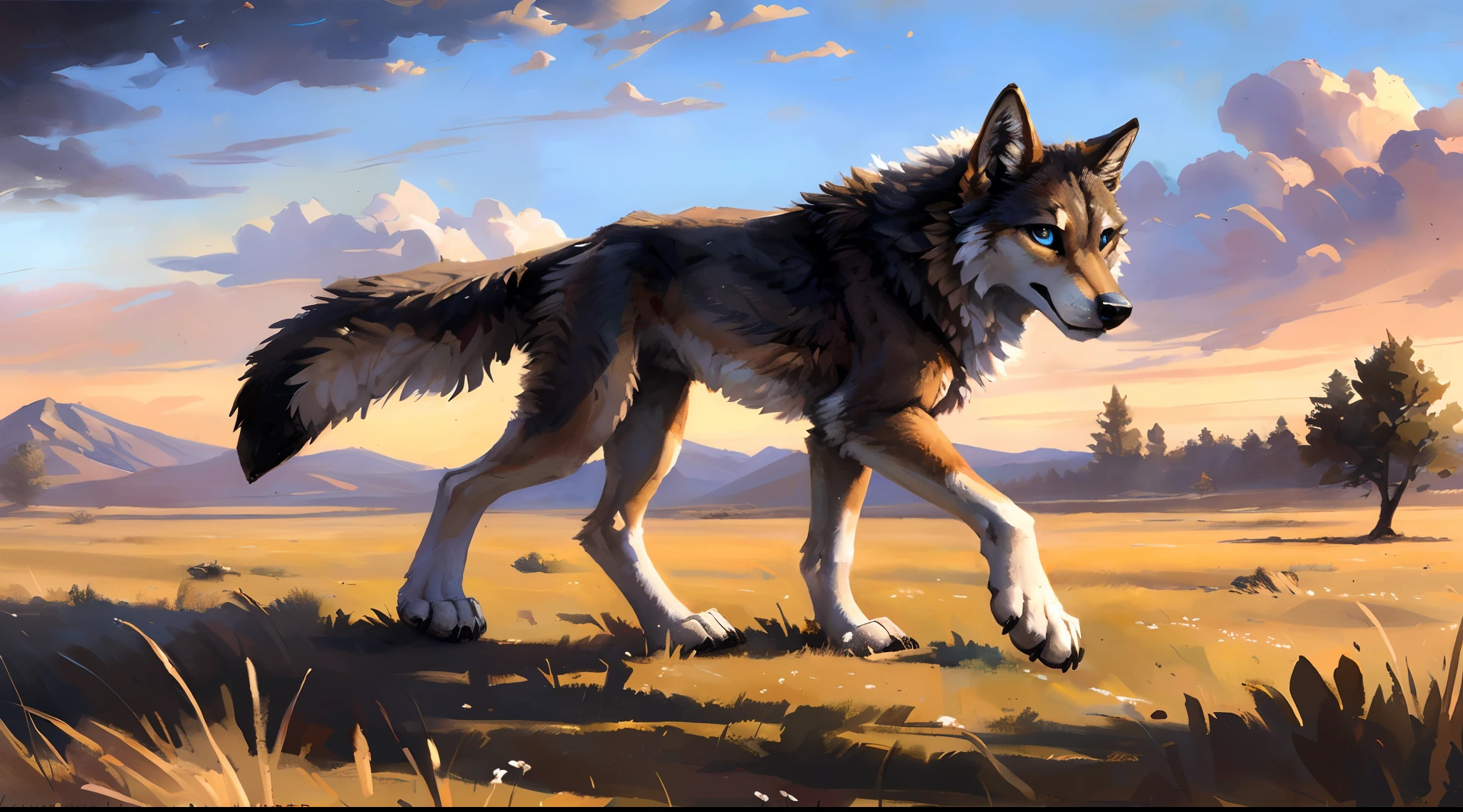 ((Solo)), male people, coyote, (Multi-colored fur, White-brown:1.3), ((Wolf face, White hair, Big eyes, White eyelids, Blue pupil, Slim:1.2) (Tough, Calm expression:1.2)), Abs, Slim, pinging)), (Correct anatomy), A big tail,Feet,longtorso,(Realistic fur, Detailed fur texture, labeled:1.3)), (Natural lighting), Photorealistic, Hyperrealistic, ultradetailed, by Kenket,Naked all over the body,Endless grasslands,Walking