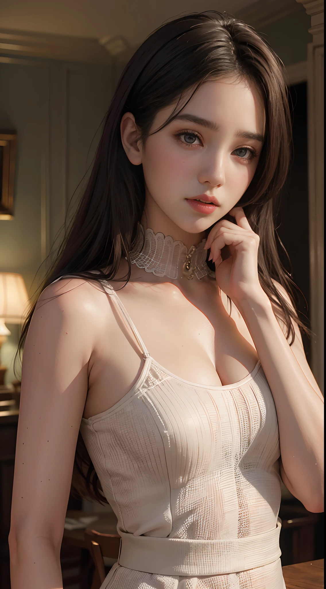 best quality detailing:1.2, reality, 8k UHD, high-res, 1girl in:1.2, Special details lurking, High quality surface, intricate detailed, detaild, Very Detailed CG, high quality shadow, detailed beautiful delicate face, Description: Beautiful delicate eyes, deep depth of field, Ray Thrashing, In her 20s....., Beautiful K-pop Girl, Korean Urzan Face:1.1, Slender Face, ulzzang -6500-v1.1:0.6, pureerosface_v1, glowing eye, teak, Glossy lips, perfectbody, choker、breast cleavage、 brunette hair、Ponytel:1.1, road, particles, View Viewr., real light:1.4, ultra-detail, photo-realistic, 4K 8k UHD Full Color RAW Photos, Fuji Film(Medium format:1.2), hasselblad:1.2, Carl Zeiss:1.1, Stunning dynamic range photography(utility_Art by Smoose-768:1.1), high-res, High pixel count, Clear details, sharp photo, Natural color reproduction, Noise Reduction, High fidelity, quality, Software updates, Downsizing, Optimized algorithms, Pro Retouching、((Shibuya, tokyo))、On the way to shopping、((Fashion clothes with very high designs.....))、graphic tee: art & logo、Graphic T-shirts printed with anime characters are trending......、Used for unique styling.....