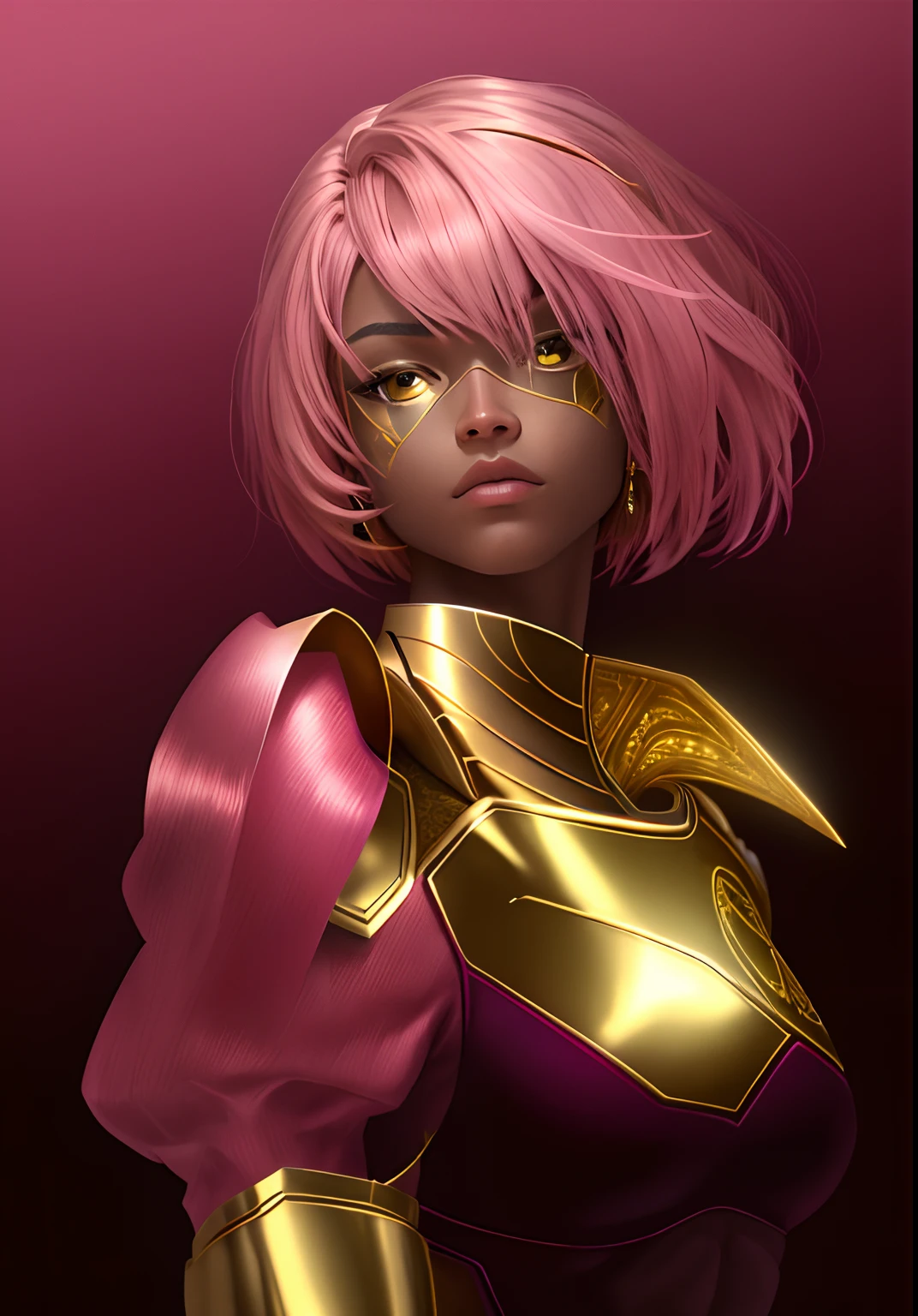 Muscular complexion, Brilliant gold armor，With pink metal details