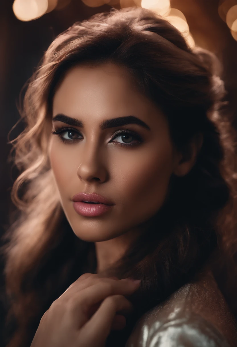 8k, top quality, masterpiece:1.2), (realistic, photo-realistic:1.37), top quality, masterpiece, beautiful young woman, pensive facial expression, thoughtful look, sexy dressed, messy mood, cinematic backdrop, tired, dark skin tone,pink lips,long straight hair
