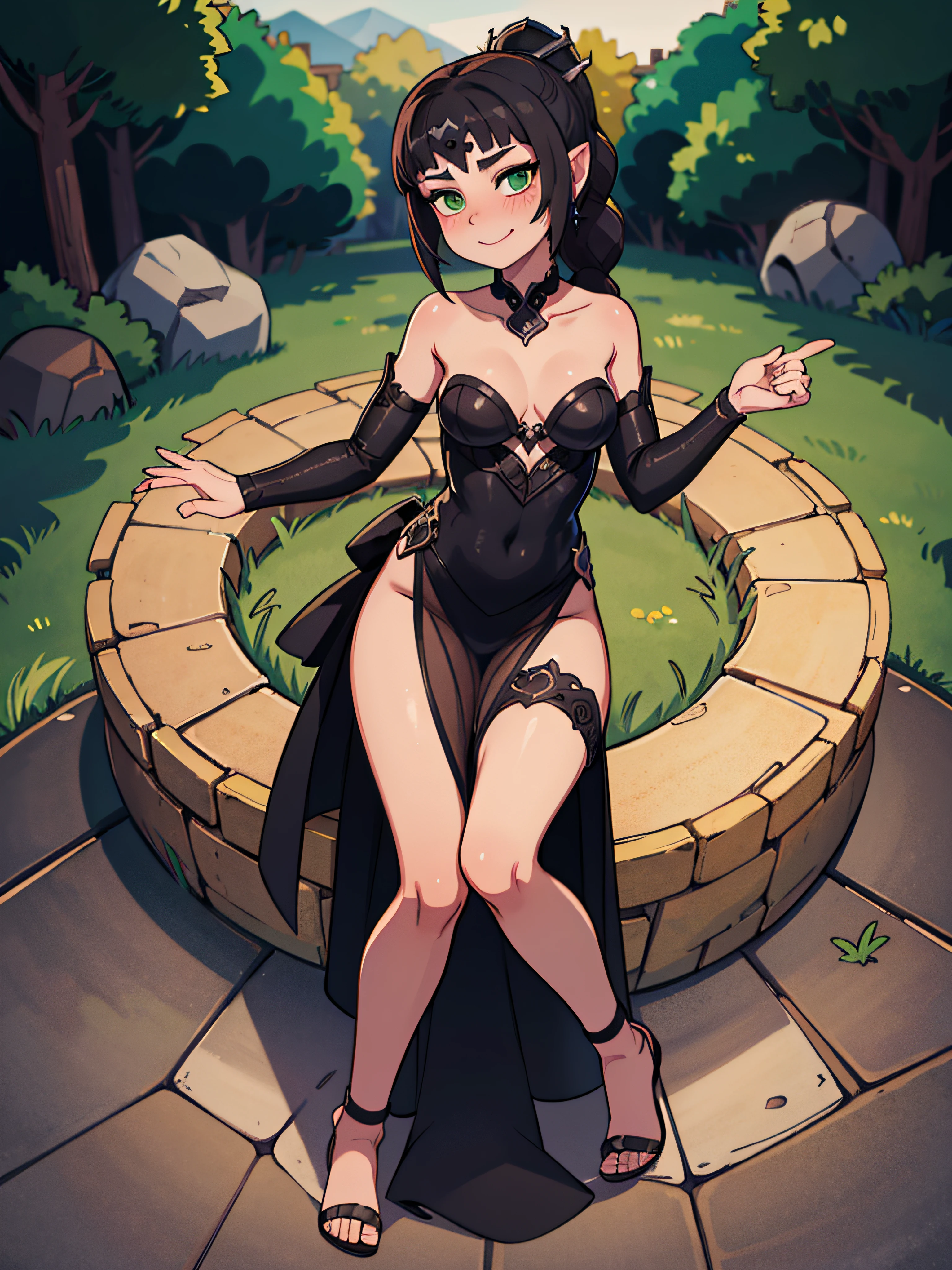 Shadowheart from Baldur's Gate 3, happy, confident, cute, posing like a princess, blushing, winking, green eyes, high res, ultrasharp, 8K, masterpiece, braided ponytail, full body, no background