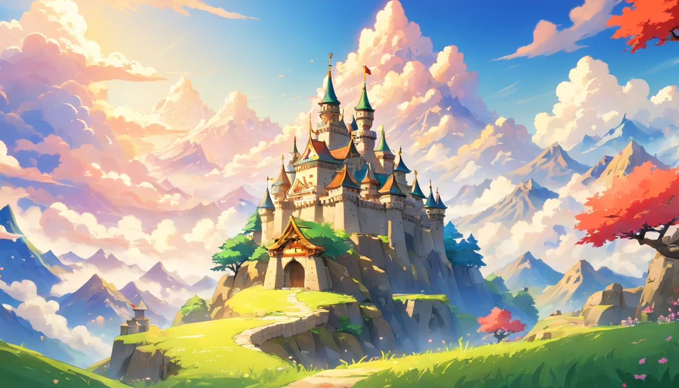 Castle on the Move、Japan castle on the move、Japanese castle、Japan castle on top of a cloud-shaped mobile fortress、Japan castle moving through the desert、