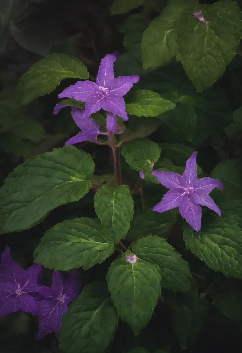Patchouli plant, Chiaroscuro, projected inset, Ni Chuanjing illustration style