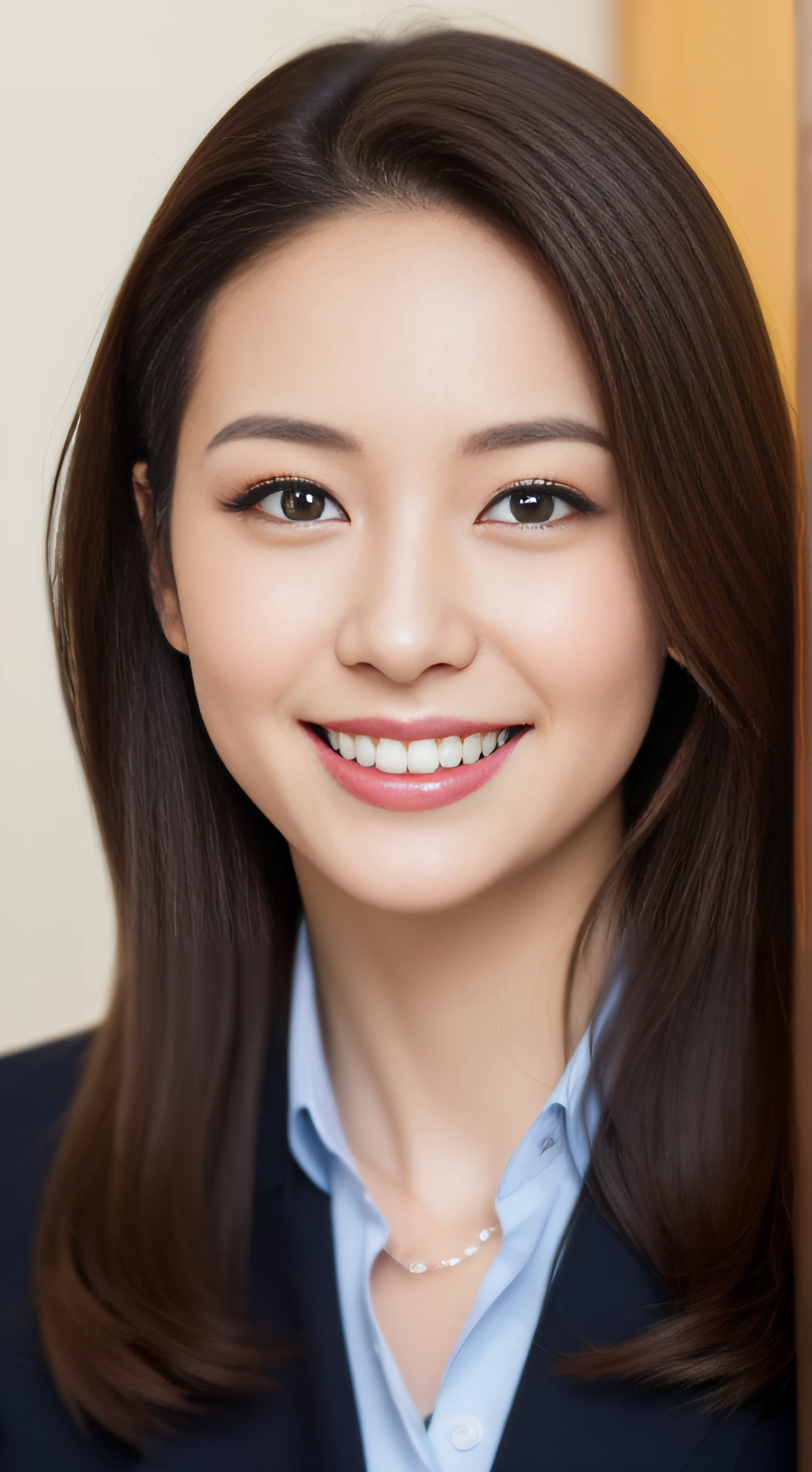 The face is a hostess、Clothes are business suits、hiquality、A hyper-realistic、healthy、Smiling expression、Slender perfect figure、Japan beauties、beautidful eyes、face perfect、Beautiful skin、Whiteboard background、Presenting