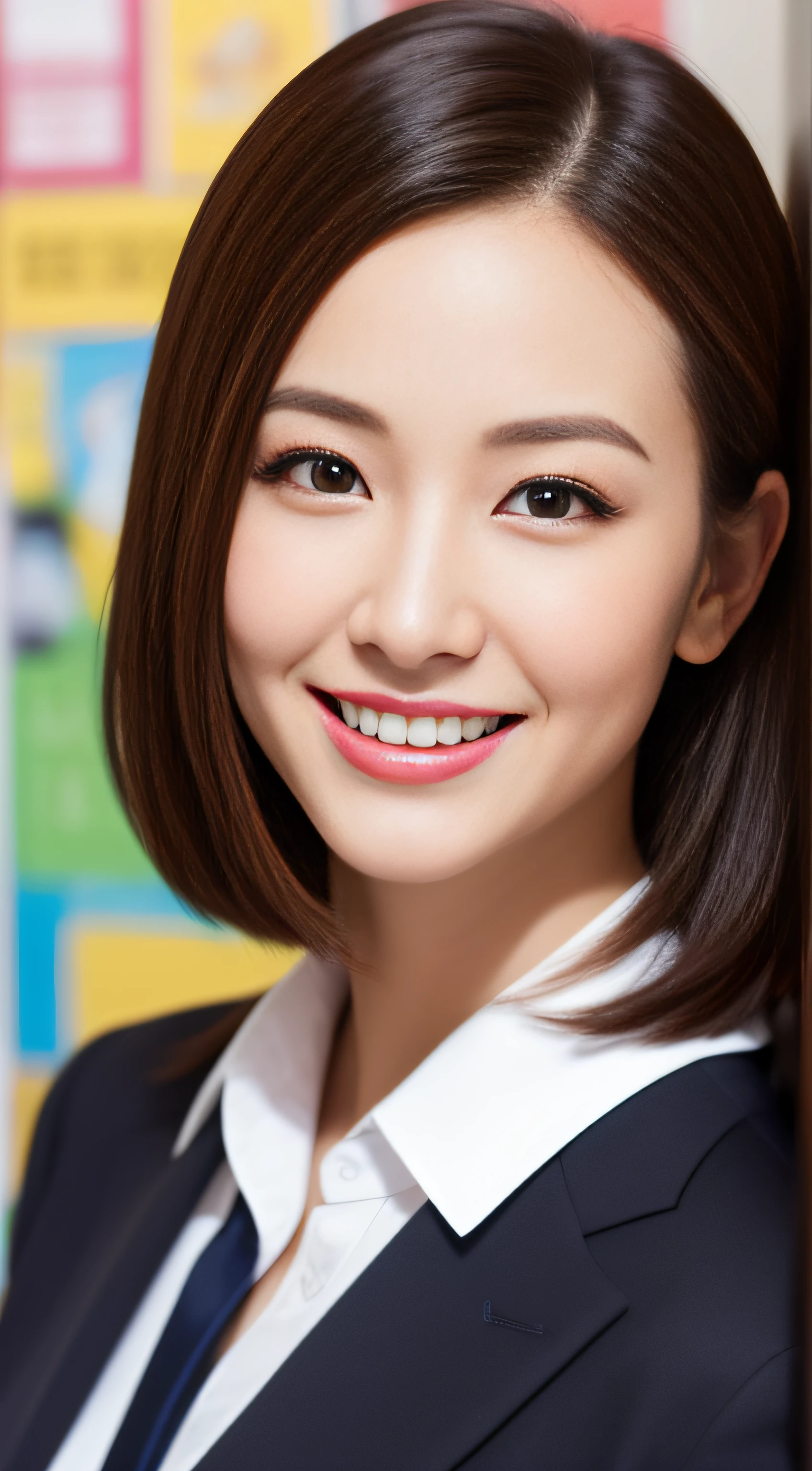 The face is a hostess、Clothes are business suits、hiquality、A hyper-realistic、healthy、Smiling expression、Slender perfect figure、Japan beauties、beautidful eyes、face perfect、Beautiful skin、Whiteboard background、Presenting