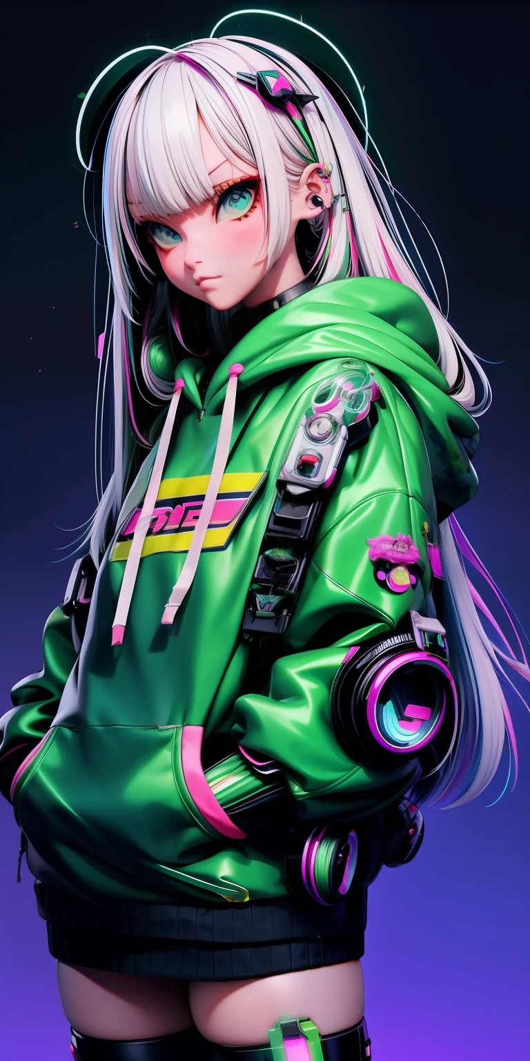anime girl with white hair, straight face, mall background, long messy green hair, cyberpunk anime girl in hoodie, cyberpunk anime girl, anime style 4 k, anime cyberpunk art, best anime 4k konachan wallpaper, digital cyberpunk anime art, female cyberpunk anime girl, digital cyberpunk - anime art, cyberpunk anime art, anime cyberpunk, cyberpunk streetwear, cyberpunk art style