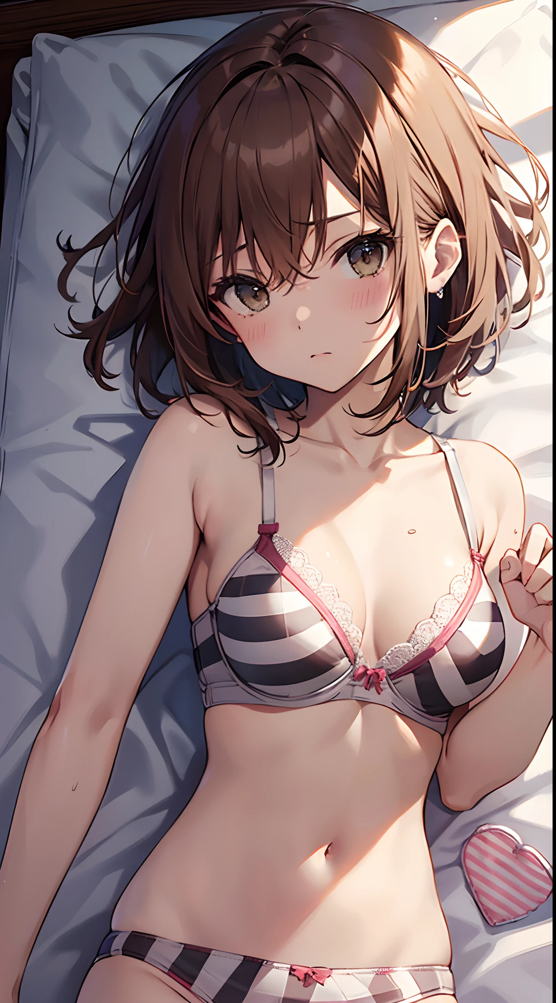 NSFW 4kqulity, top-quality, Misaka_mikoto, Brown-eyed, Short_hair, Ultra-small_Breast,)Slender in a hotel bed 16age sexypose Bewitching Break white bra for heavy sweating、Pink bra、Blue bra、Green bra、Greybra、Light grey bra、 Striped bra、Polka Dot Bra、Plaid bra、Cute bra、Kids Bra、Sportsbra、Camisole、Cotton panties