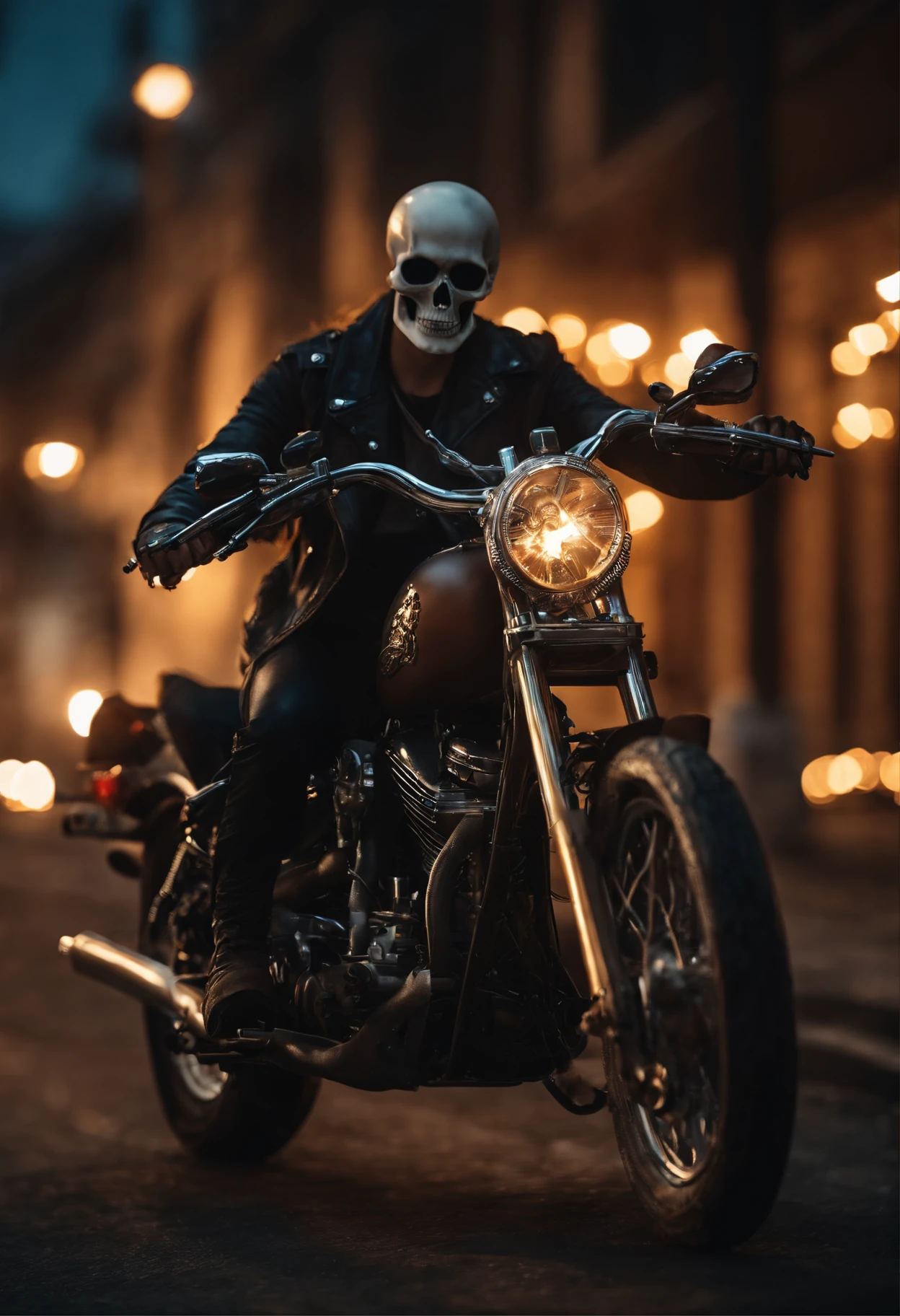 Ghost Rider,Riding a skeleton motorcycle,{An extremely delicate and beautiful Chinese girl}, 8K wallpaper, {{{Masterpiece}}}