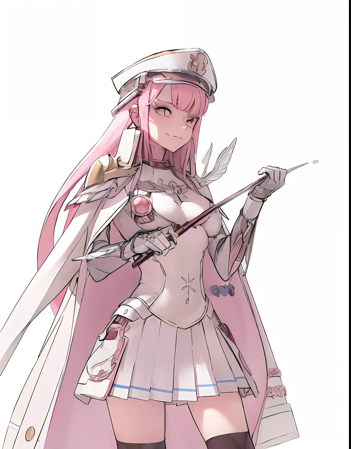 anime girl in a pink outfit holding a sword and a sword, cleric, dressed like a cleric, cushart krenz, shining pink armor, zerochan art, humanoid pink female squid girl, cushart kenz, she is holding a sword, pretty female cleric, anime goddess, marin kitagawa fanart, armor girl, with large sword