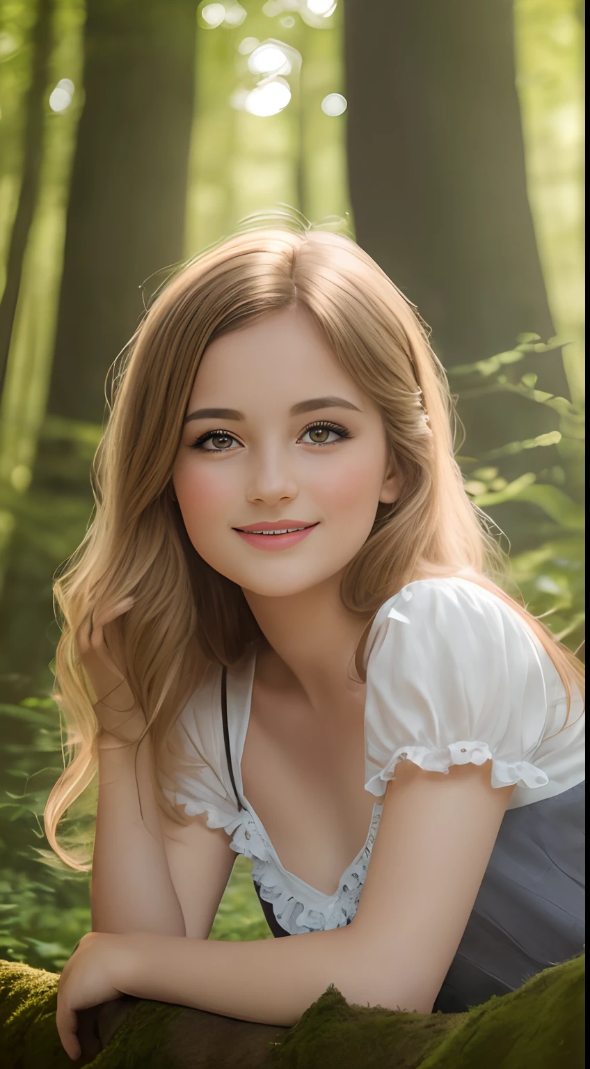 Belle fille, (((((petit)))), montrant le visage, langue saillante, Cheveux courts, Marron, 8k, Photographie professionnelle, Delicate, clair, in the forest, soleil, Light leakage, Masterpiece, (beau)))), (Reality)))), sourire, fantastique, ange, jeune