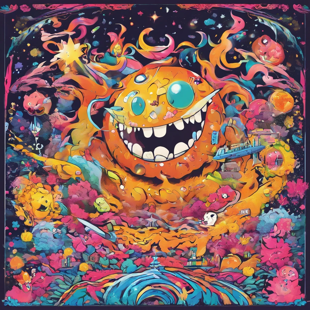 Happy Beam Monster, shoots happy bullets, kawaii style, best quality, masterpiece