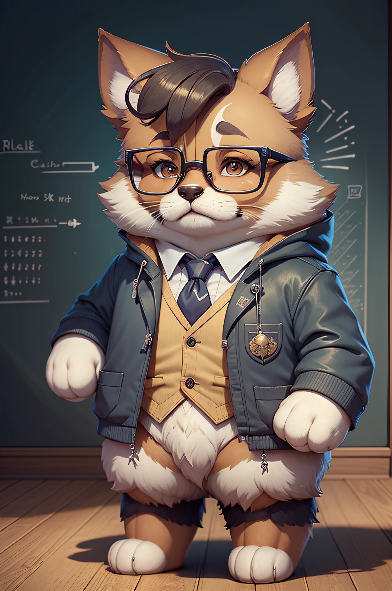 C4tt4stic, Professor cartoon shepherd dog teaching at the pulpit（Wearing glasses、The specifics of the appearance of the shepherd dog）、The background is the classroom