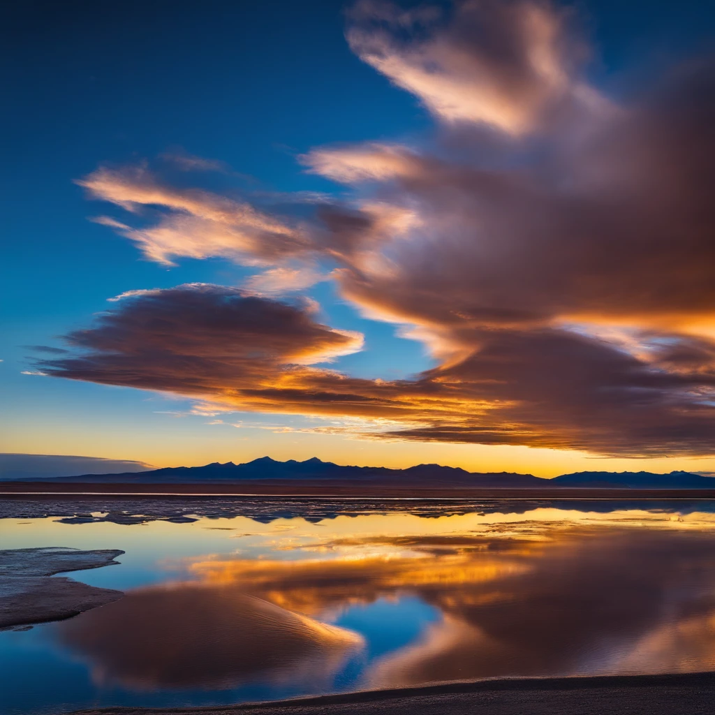 Large body of water with clouds in the sky, At Salar de Uyuni, Amazing reflections of the sky, Incredible reflections, beautiful reflection, stunning photo, epic and stunning, Crossing the Blue Horizon、milkyway:1.9