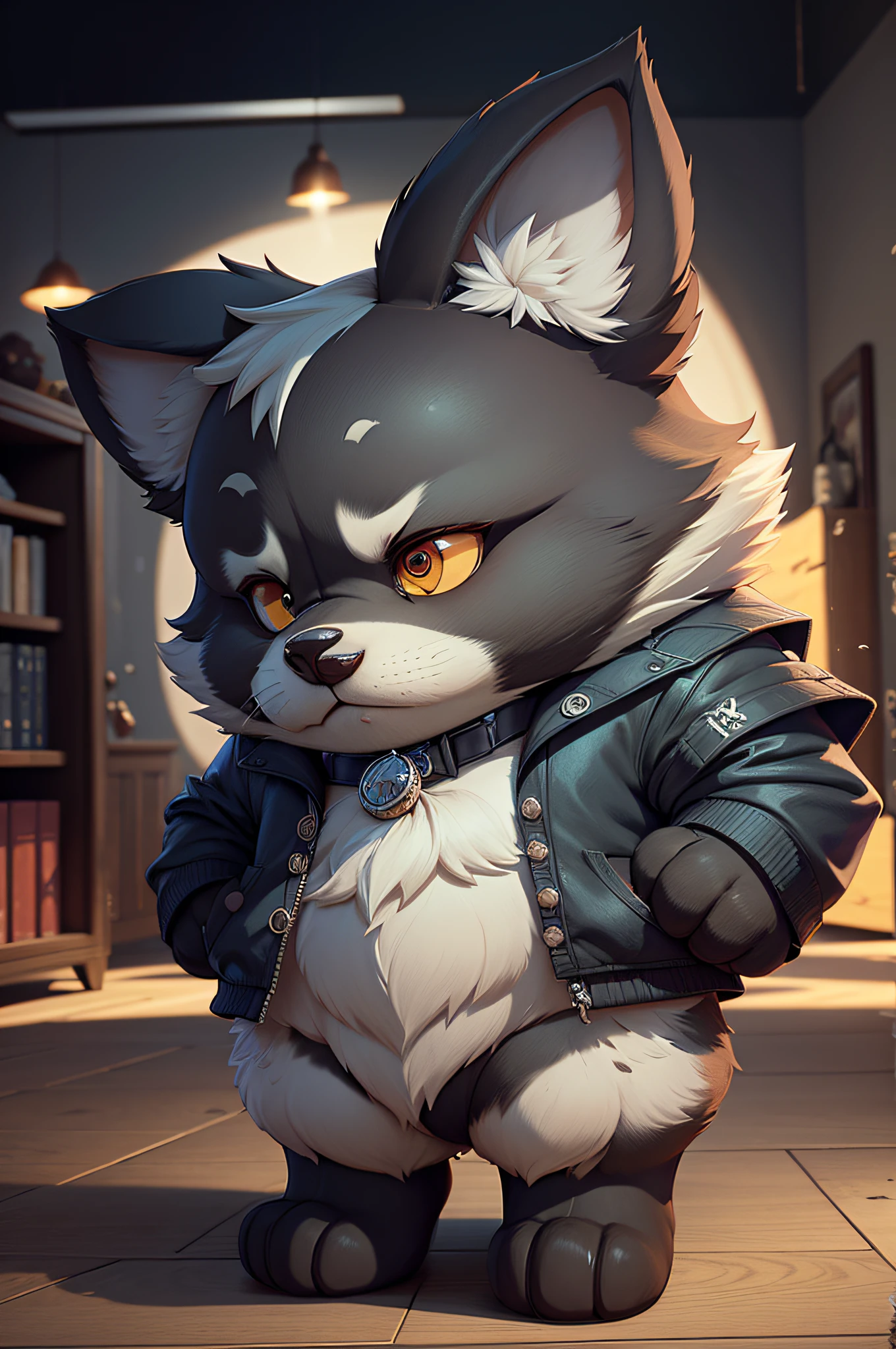 C4tt4stic, Professor cartoon shepherd dog teaching at the pulpit(Body hair is black、The specifics of the appearance of the shepherd dog)、The background is the living room