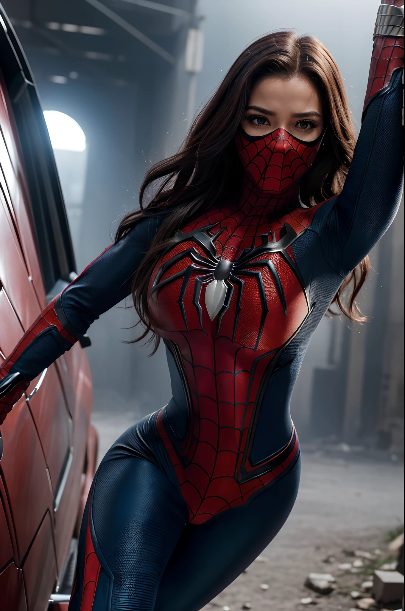 (((Deusa Ruiva feminina, Rosto detalhado, olhos azuis claros perfeitos, mulher quente, Seios enormes, seios longos gigantes mostrando, based on Marvel Studios, Traje sexy do homem-aranha de couro, wearing a technological open jacket)))), Erotica( 1girl:1.3), soio, ((She wears Spider-Man's mask, Cocar do Homem-Aranha, cobre o rosto)), partes perfeitas do corpo nu__, Arte Oficial, Papel de parede unificado 8k, super detalhado, Beautiful and Aesthetic , Beautiful, Rimar, best quality, ultra realistic, Rimar, foto super fina, best quality, super high resolution, realismo fotorrealista, sunlight, retrato de corpo inteiro, incredible beauty, dynamic pose, rosto delicado, olhos vibrantes , (de frente), She's wearing a full-body Spider-Man costume......., esquema de cores vermelho e preto, Seios enormes, aranha, Very Detailed Abandoned Warehouse Background, Rosto detalhado, fundo ocupado complexo detalhado, Messy, Beautiful, leitoso, pele altamente detalhada, Detalhes realistas da pele, visible pores, foco nítido, volumetric fog, 8k UHD, DSLR Camera, alta qualidade, filmic grain, pele clara, Foto realism, (cinemactic), Great metropolis in a future dystopia, Traje de carnificina, veneno, Detailed and torn Marvel Spider-Man showing the girl's erotic body and her hot parts, traje preso no , Epic scene of Spider-Woman lifting a motorcycle with one hand, epic pose, Seios saindo da roupa, ((((, ))), detalhes perfeitos sem erros, Erotica, (Spide-Man Mask), ((seios enormes e pontiagudos saindo da roupa, seios bonitos e longos,  nudez , , marcado ))