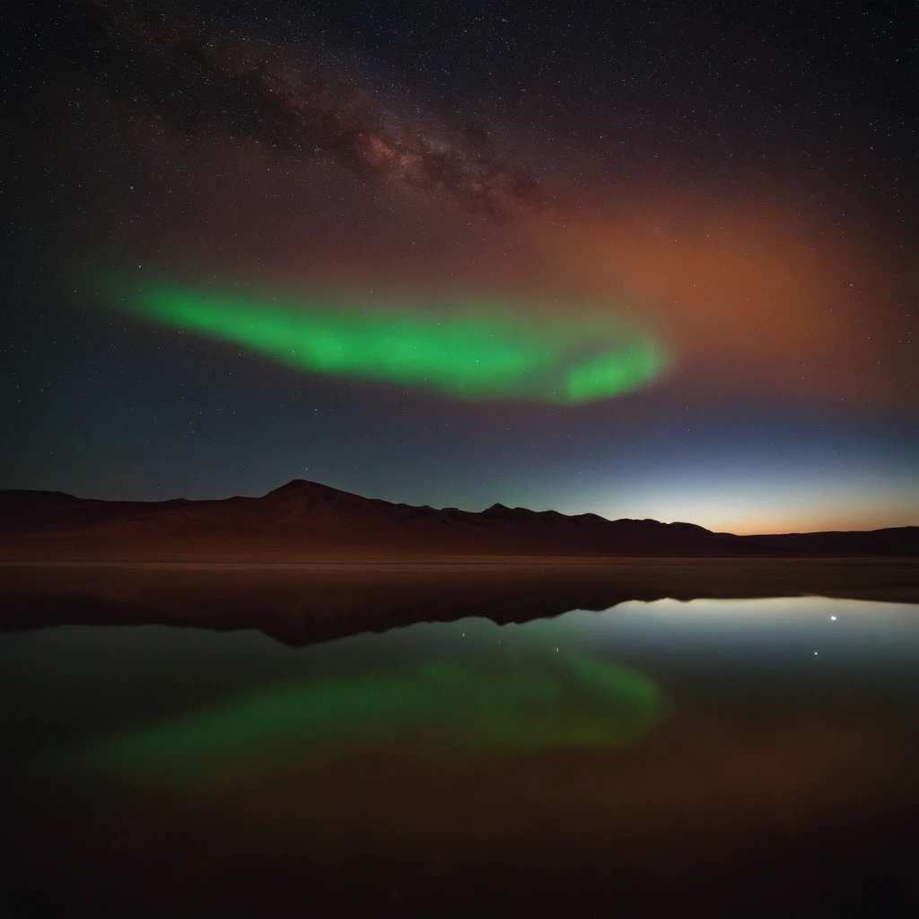 Beautiful pictures of the starry sky、magnifica、milkyway:1.25、Large body of water with clouds in the sky, At Salar de Uyuni, Amazing reflections of the sky, Incredible reflections, beautiful reflection, stunning photo, epic and stunning, Crossing the horizon