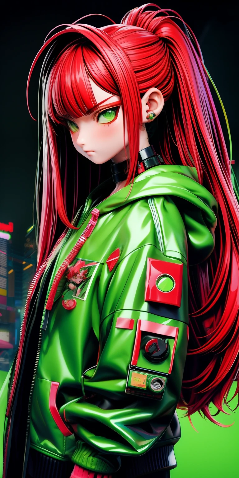 anime girl with red hair, straight face, mall background, long messy green hair, cyberpunk anime girl in hoodie, cyberpunk anime girl, anime style 4 k, anime cyberpunk art, best anime 4k konachan wallpaper, digital cyberpunk anime art, female cyberpunk anime girl, digital cyberpunk - anime art, cyberpunk anime art, anime cyberpunk, cyberpunk streetwear, cyberpunk art style