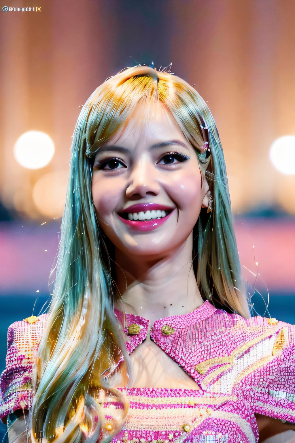 (photorealistic, a picture of lisa blackpink as barbie:1.4), ((barbie hair:1.3)), smile, teeth, grin, (barbie house background: 1.4), (masterpiece, best quality, beautiful quality, detailed lighting, extremely detailed skin, extremely detailed hair, shadows, 8k, 1girl:1.2), looking at viewer, (High Key Lighting), masterpiece, top quality, best quality, official art, unity 8k wallpaper, highres, ultra-high res, ultra-detailed, beautiful and aesthetic