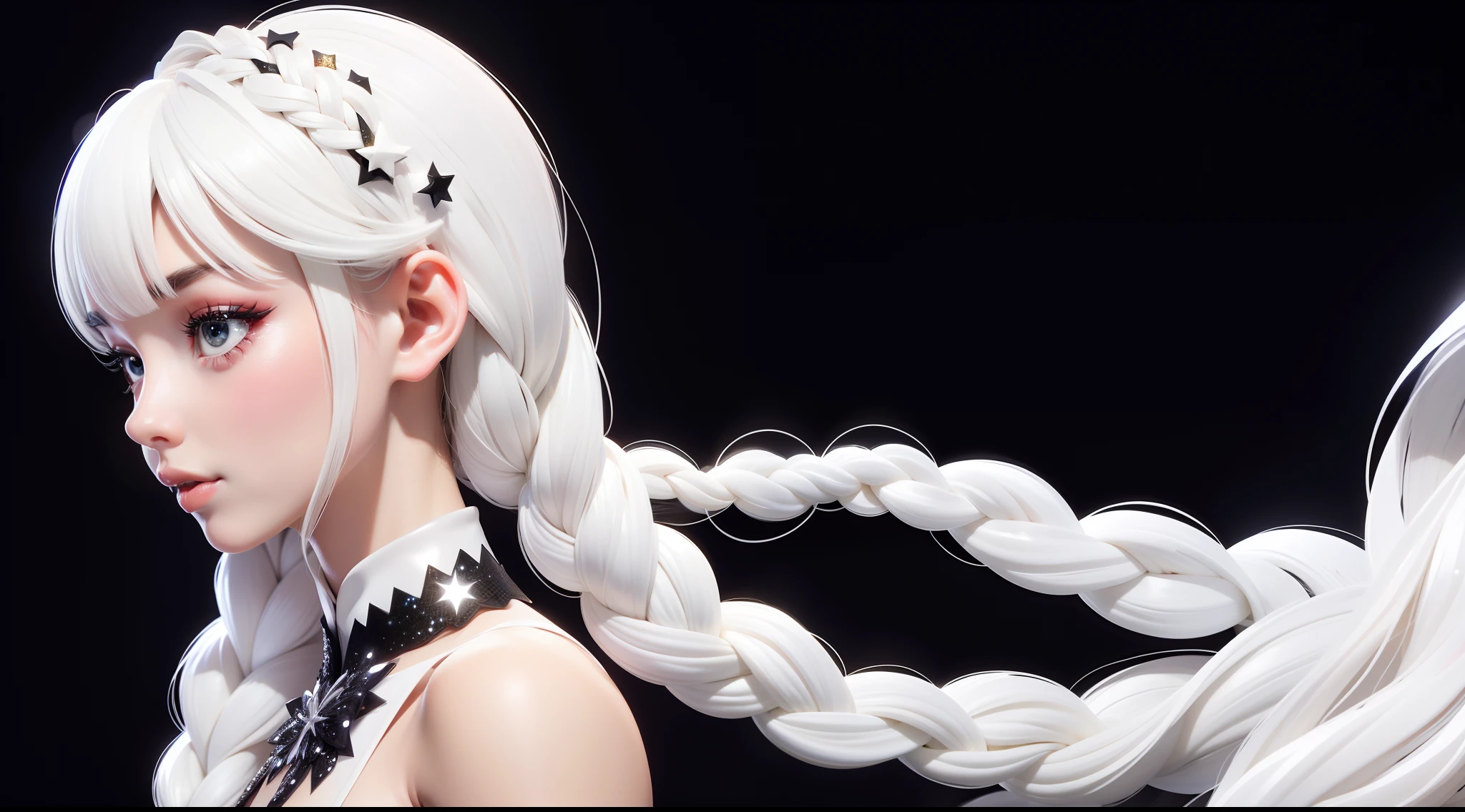 Simple backgrounds、White and black stars、Fashionable、glitter dress、White braid