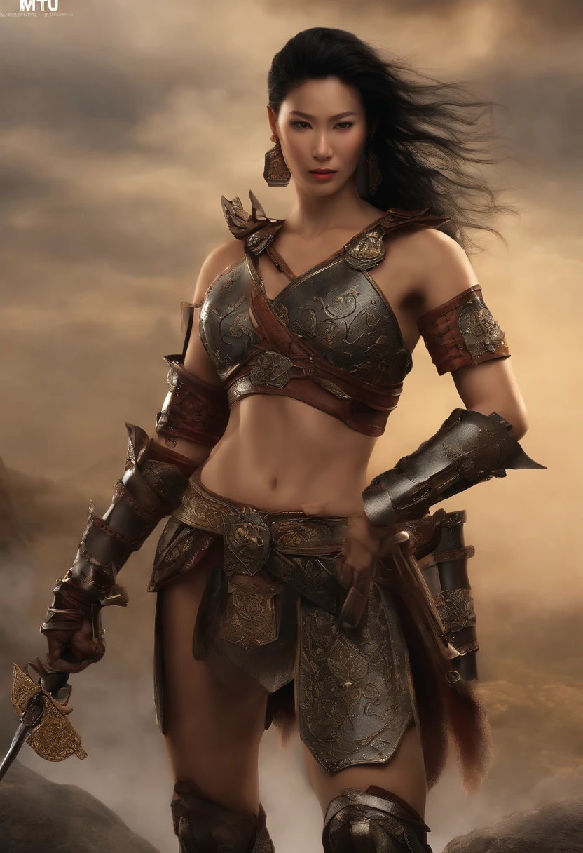 (((mtu))), (((best qualityer))), (((tmasterpiece))), (((AS-Adult))), ((( Japanese ))), Look up from your knees, Handsome Asian samurai,perfect body figure, Modern samurai, ((( Asian))), Wear gloves on your hands,The left arm is made of steel and metal tips,Made of protective devices, The eyes are pulled, (( Appears below the chest )), (( Small dental floss )), Simon Bisley, Almost naked(Simon Bisley)Castle City Wilderness,For high-resolution posters, hair straight, Minimum clothing, armure (Crazy clothes ), Full of tips and rivets, tribal tattoos, (((full bodyesbian))), Straight brunette hair,Colored hair ends