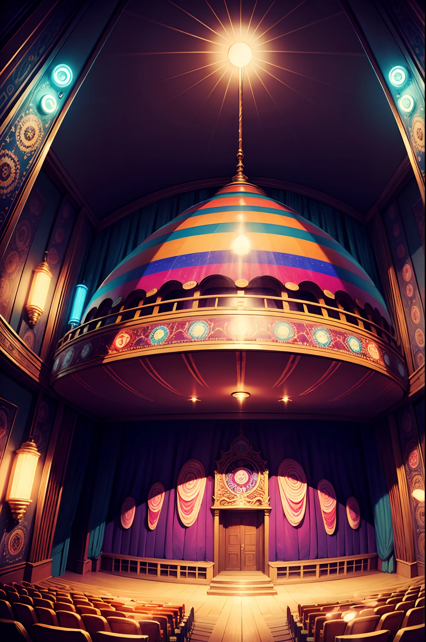 Psychedelic theater, vintage cartoon, hyper detailed