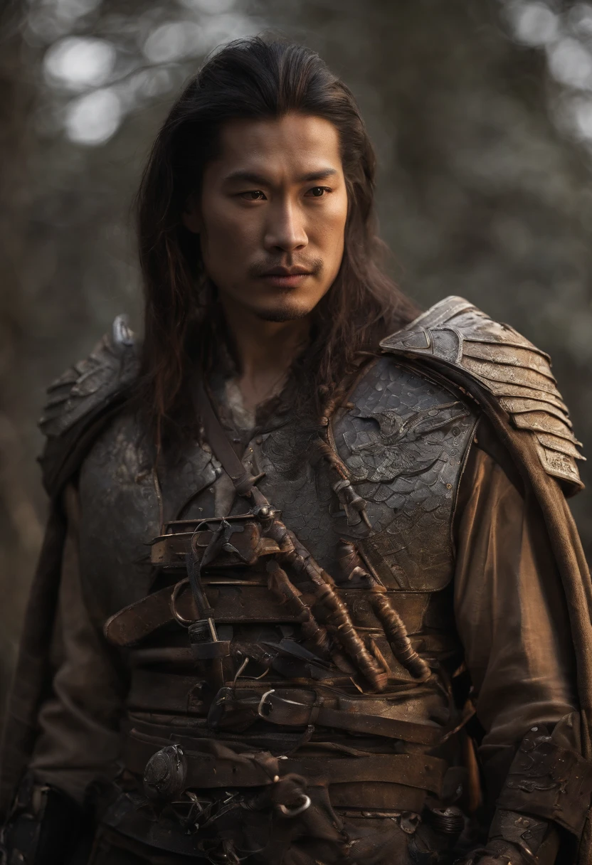 (((mtu))), (((best qualityer))), (((tmasterpiece))), (((AS-Adult))), ((( Japanese ))), Look up from your knees, Handsome Asian samurai,perfect body figure, Modern samurai, ((( Asian))), Wear gloves on your hands,The left arm is made of steel and metal tips,Made of protective devices, The eyes are pulled, (( Appears below the chest )), (( Small dental floss )), Simon Bisley, Almost naked(Simon Bisley)Castle City Wilderness,For high-resolution posters, hair straight, Minimum clothing, armure (Crazy clothes ), Full of tips and rivets, tribal tattoos, (((full bodyesbian))), Straight brunette hair,Colored hair ends