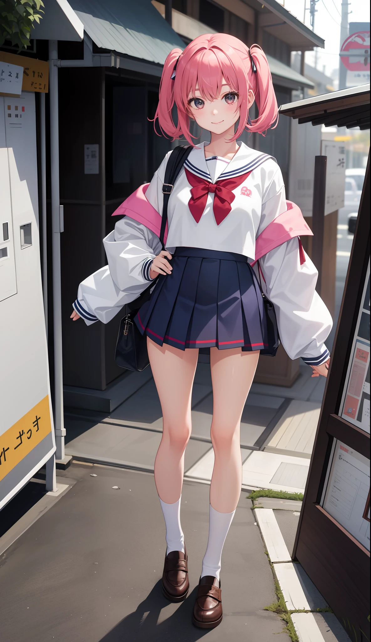 1girl in、AS-Adult、A smile、The shirt、skirt by the、(small tits)Japan High School、校服、serafuku、Walking with a thigh、Upper body portrait、