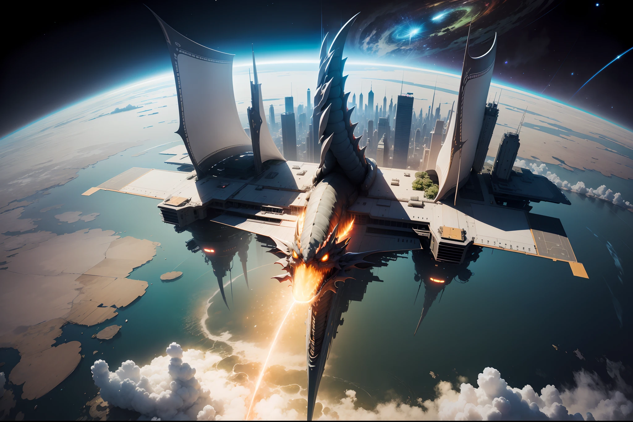 ((best quality)), ((masterpiece)), ((realistic)), (hyper detailed), Text "(TA 10K:1.4)" written on the outside of a futuristic spaceship travelling through space