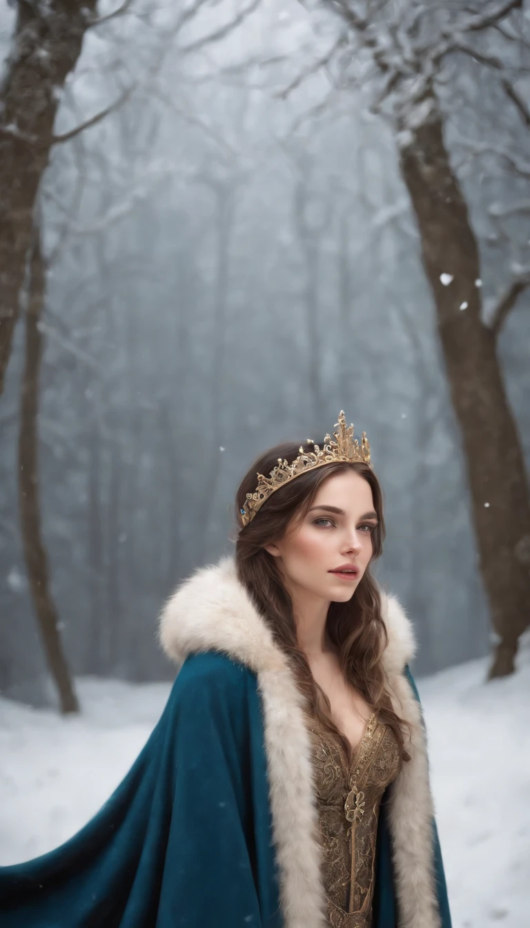 Sexy Woman with an ice tiara on her head and a navy blue winter cloak with golden details, broche de floco de neve. longos cabelos pretos. rainha do inverno, princesa elfa, retrato de uma rainha elfa, rainha elfa, princesa inverno, uma rainha elfa, artgerm em artstation pixiv, bela e elegante rainha elfa, corpo inteiro. Standing in the snow in front of a large icy castle. Personagem de RPG. Era medieval. Mulher elfa. Elfa de cabelos ruivos. Olhos azuis. Elfa da floresta. Elfa Guerreira da floresta. Elfa arqueira. Arqueira medieval. Arco e Flecha. Organic Amadura. Armadura verde musgo. soft ilumination. Standing in the middle of the forest. Floresta densa. Cogumelos bioluminescentes. fantastical setting. Luz do dia. Luz solar. realces de cores quentes. Paleta verde azul e amarelo. RPG Character design. modelo ig | artgerm, :: rossdraws, obra de arte no estilo de guweiz, extremamente detalhada artgerm. corpo inteiro, fundo detalhado de um castelo, hiper detalhado, rosto detalhado, por lee jeffries, Nikon d850, filme fotografia de estoque ,4 kodak portra 400, F1 camera lens.6, cores ricas, hiper realista, textura realista, lighting dramatic, cinestill 800 (8k, Foto RAW, melhor qualidade, obra-prima: 1.2), ultra-detalhado, (pele altamente detalhada: 1.2), 8k UHD, DSLR, soft ilumination, alta qualidade.modelo ig | artgerm, :: rossdraws, obra de arte no estilo de guweiz, extremamente detalhada artgerm. corpo inteiro, fundo detalhado de um castelo, hiper detalhado, rosto detalhado, por lee jeffries, Nikon d850, filme fotografia de estoque ,4 kodak portra 400, F1 camera lens.6, cores ricas, hiper realista, textura realista, lighting dramatic, cinestill 800