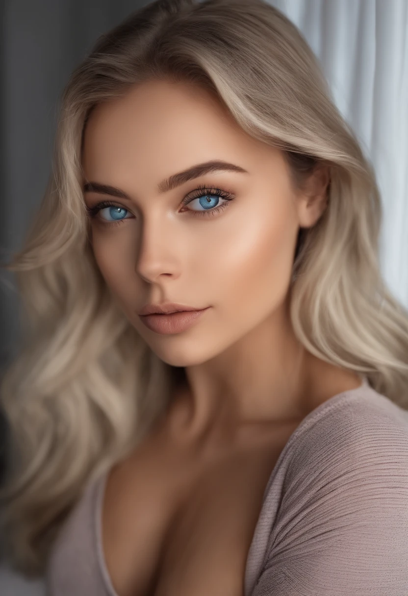Nude Sexy girl with blue eyes, portrait sophie mudd, portrait corinna kopf, blonde hair and large eyes, Selfie einer jungen Frau, Augen im Schlafzimmer, Violet Myers, ohne Make-up, Natural makeup, Blick direkt in die Kamera, Gesicht mit Artgram, dezentes Make-up, Stunning full body shot, im Schlafzimmer, Spaltung