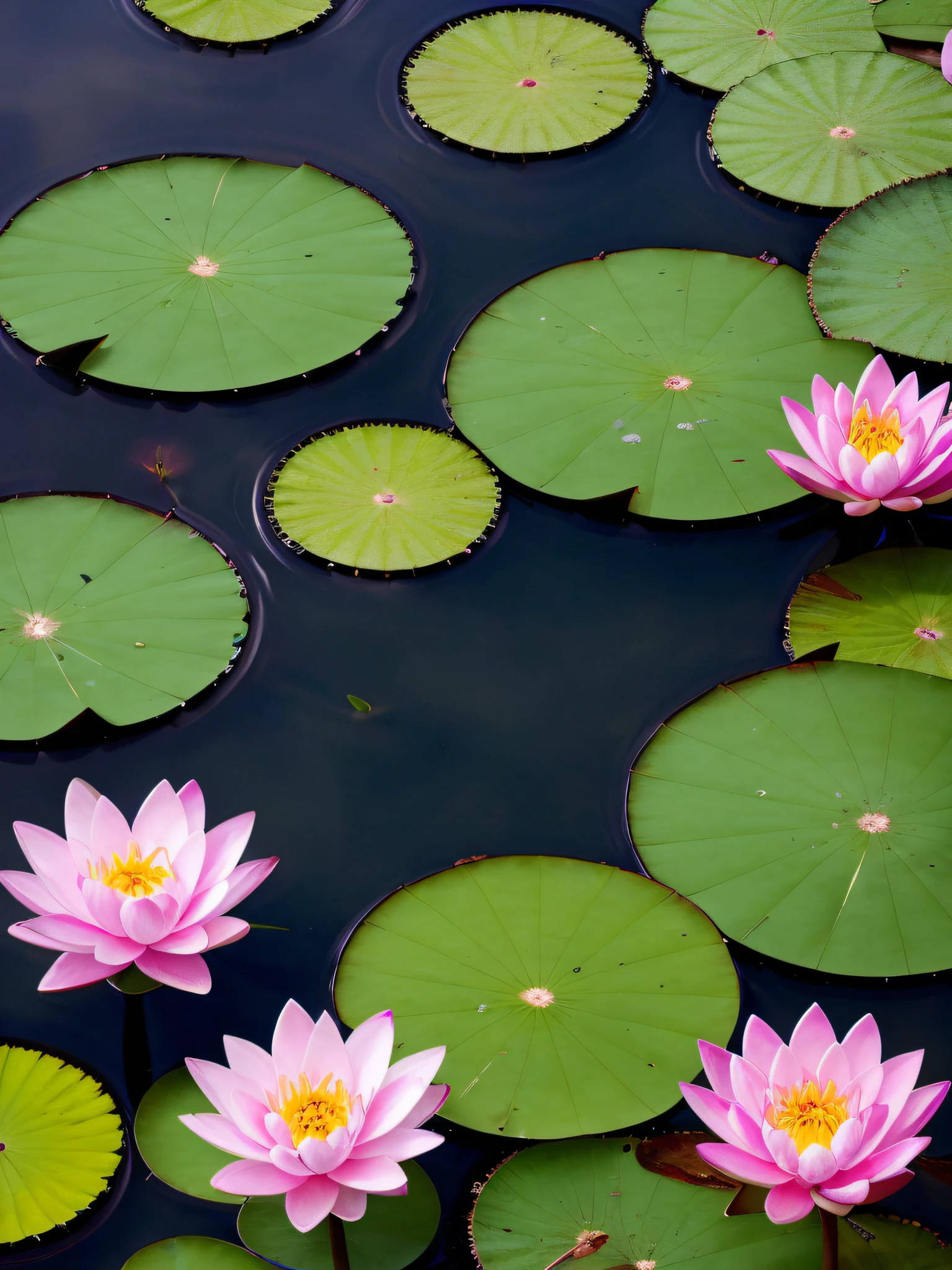 Realistic lotus flowers in swimming pool next to a Buddhist temple, lotuses, lotuses, lotus flowers on the water, Lotus pond, lotus petals, water lilies, standing gracefully upon a lotus, water lily mat, serene colors, waterlily pond, with lotus flowers, water lily mat, details and vivid colors, Pink Lotus Queen, lillis, water lilies